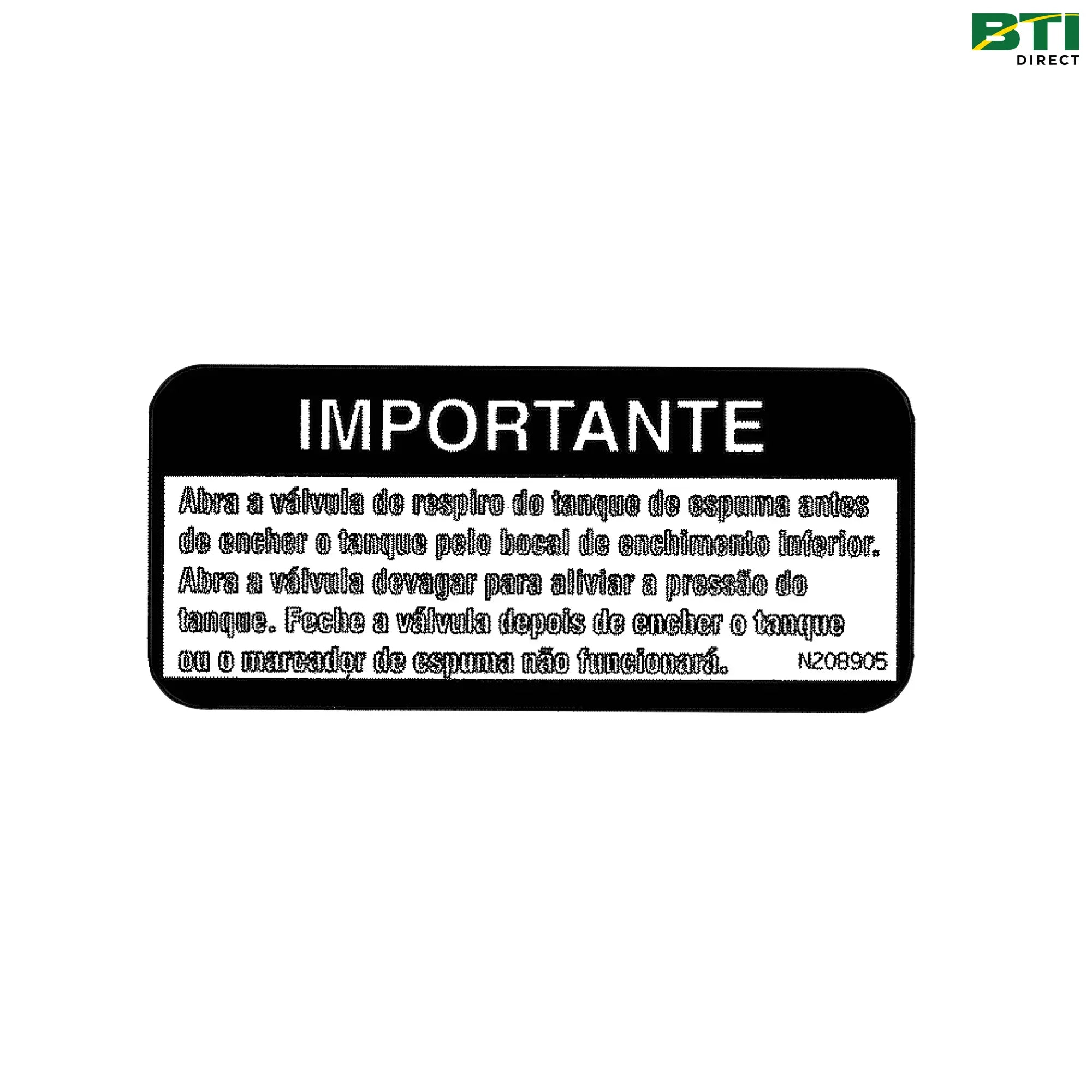 N208905: Important Vent Valve Label, Portuguese