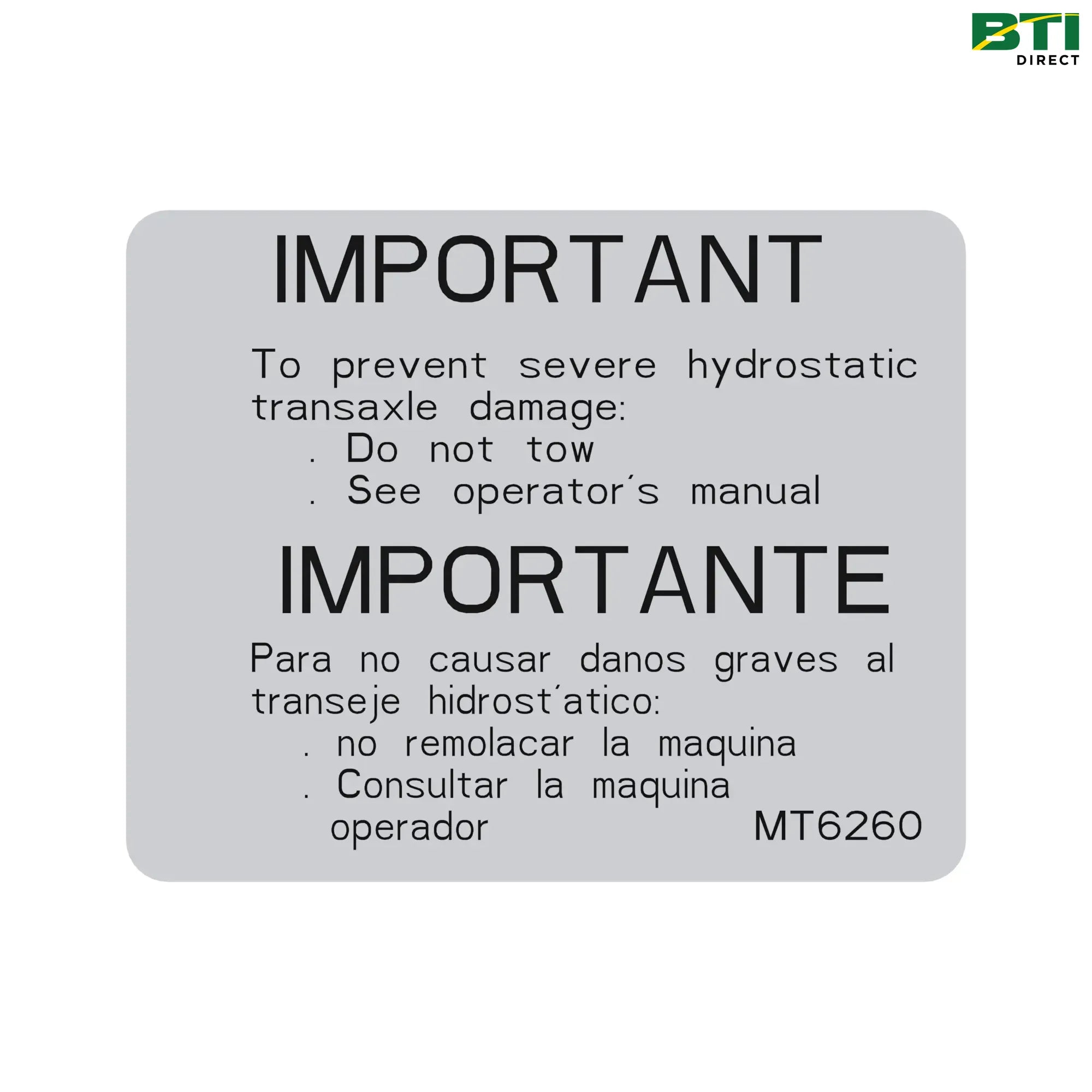 MT6260: Do Not tow Label, English/ Spanish