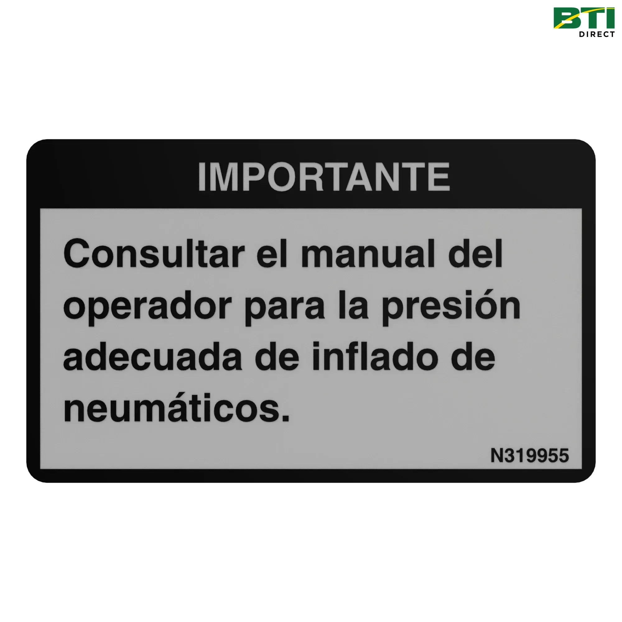 N319955: Tire Pressure Decal, Spanish