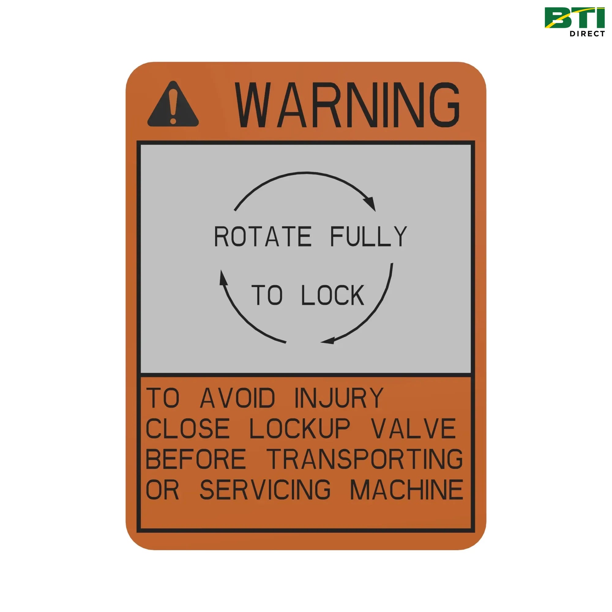 N282367: Avoid Injury Close Lock-Up Valve English Warning Sign