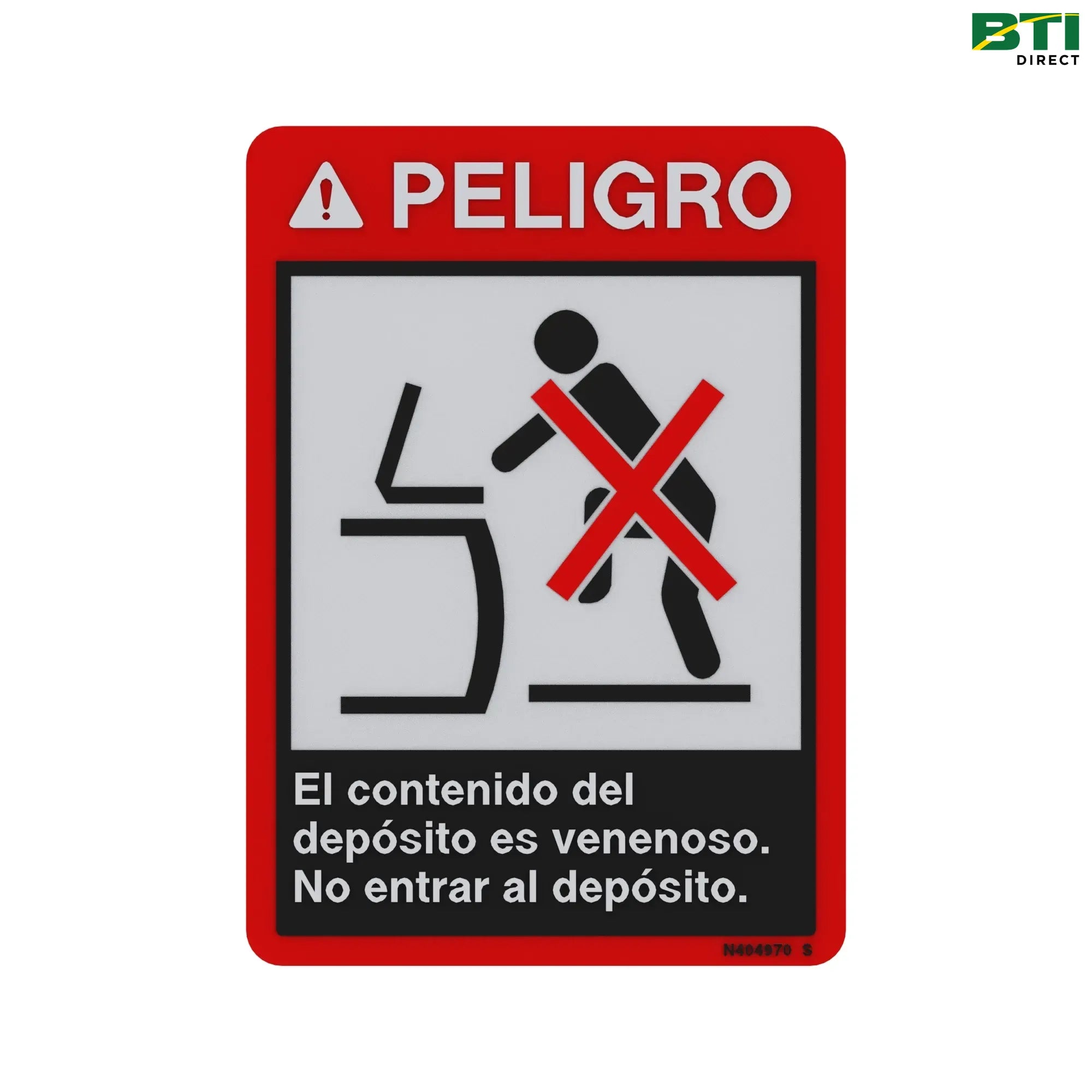 N404970: Danger Tank Lid Opening Label, Spanish