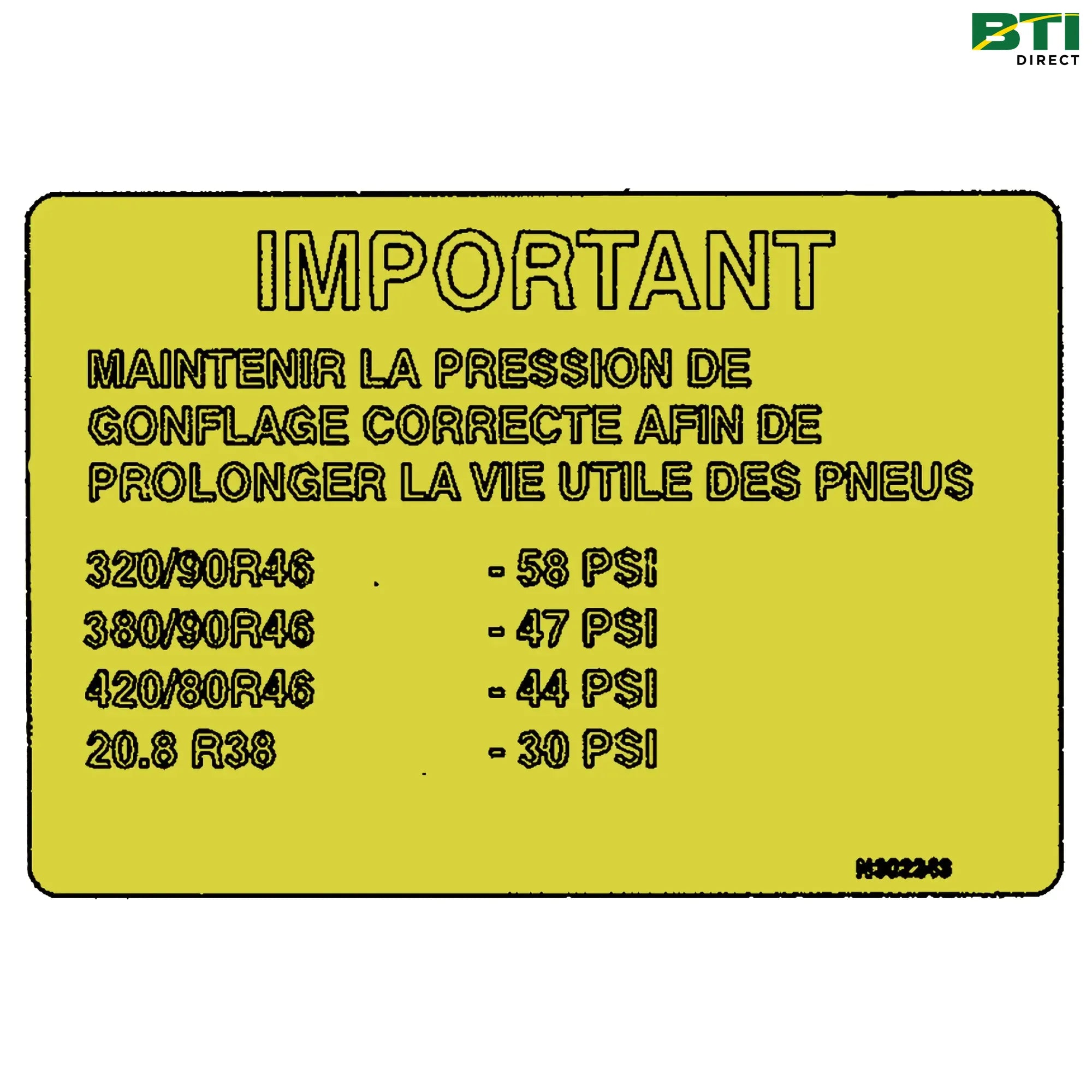 N302243: Label, Tire Pressure, French