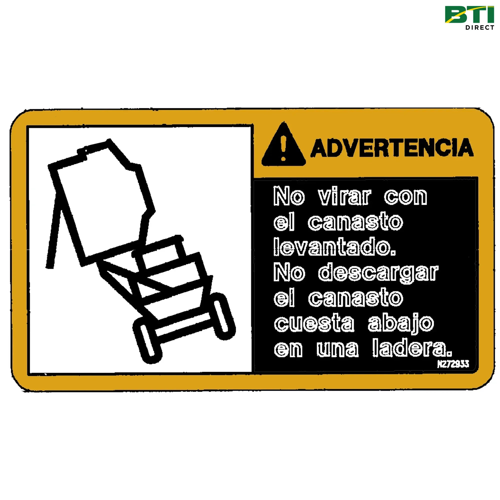 N272933: Tip Warning Decal, Spanish