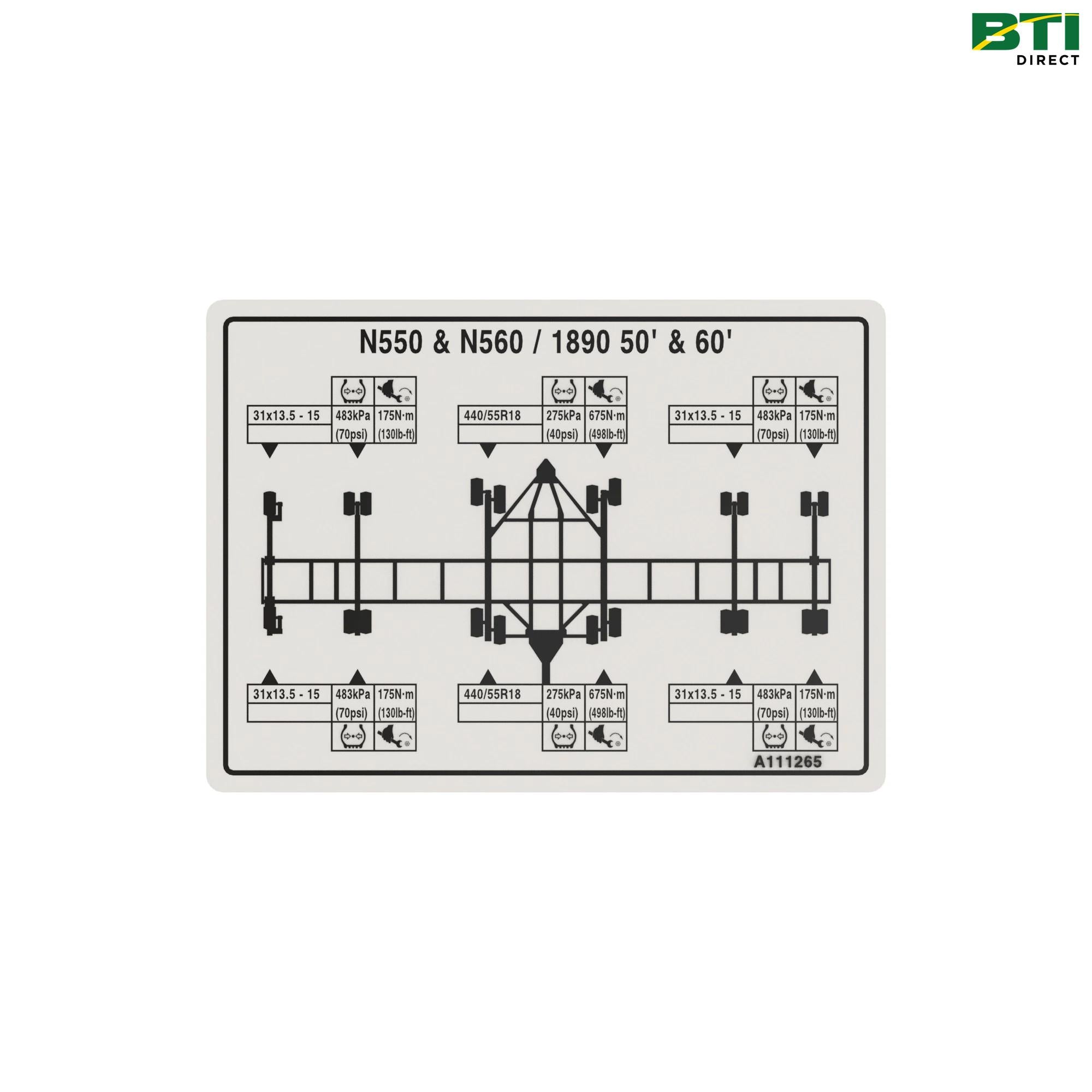 A111265: Tire Pressure and Torque Label