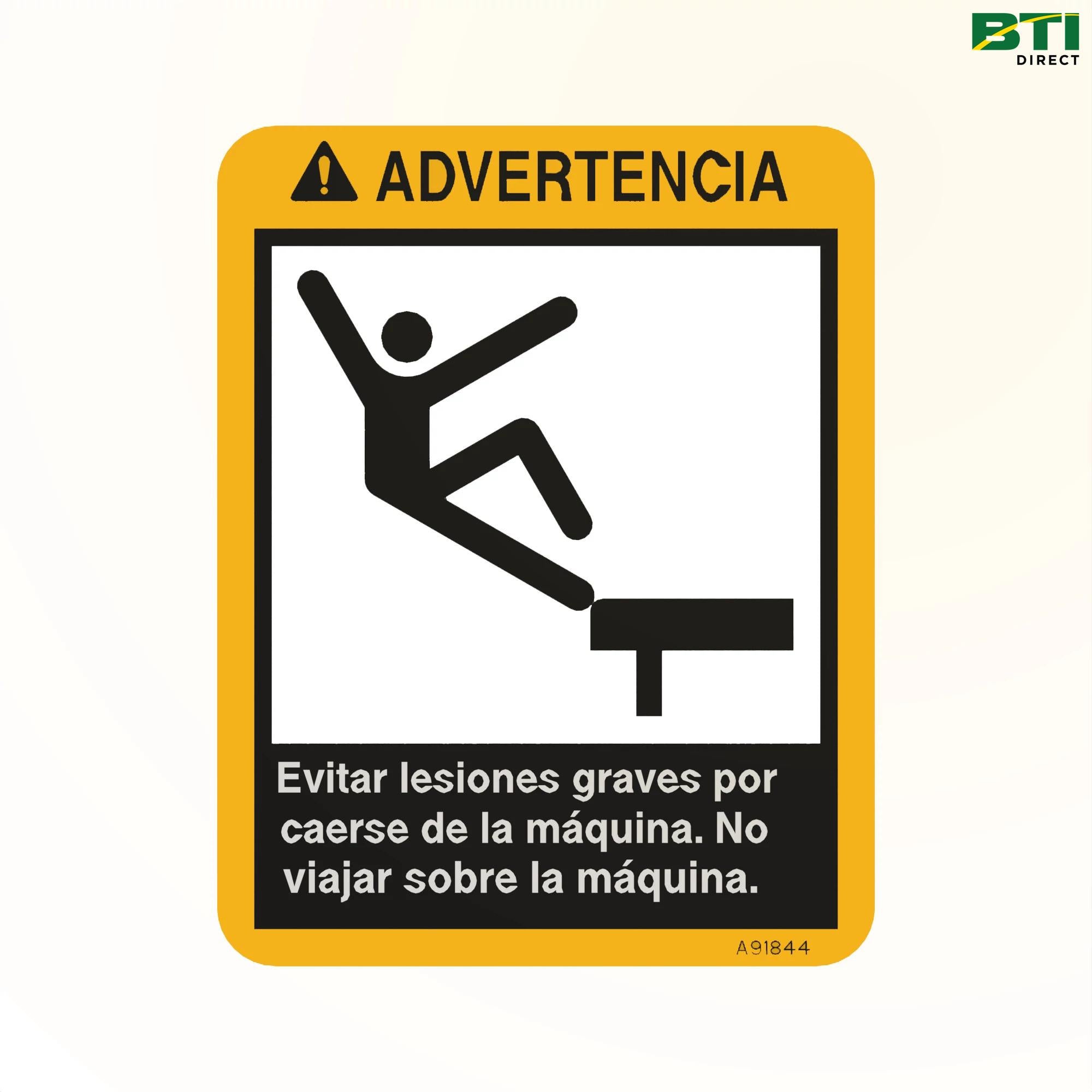 A91844: Warning Do Not Ride Spanish, Label