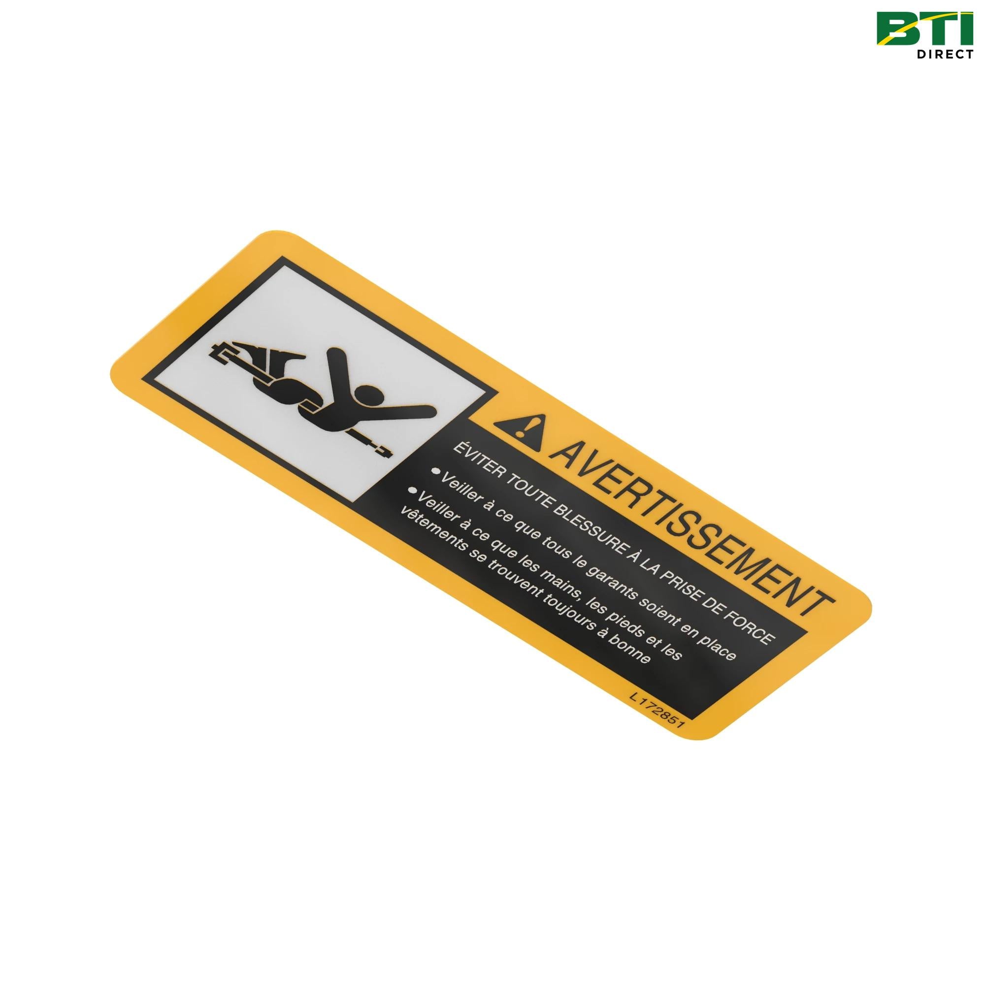 L172851: Front PTO Warning French Label