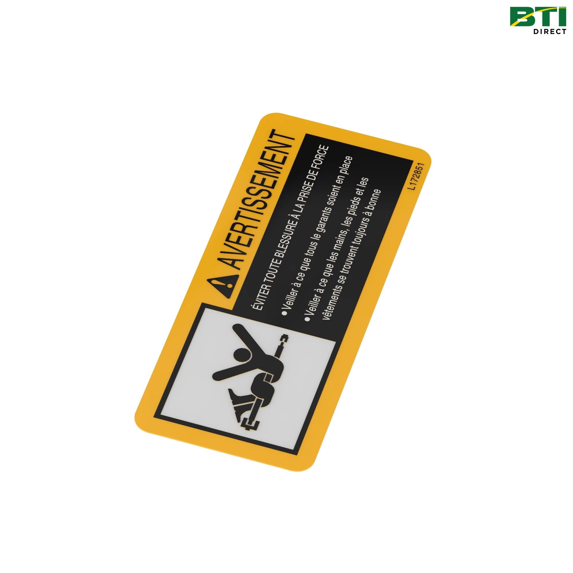 L172851: Front PTO Warning French Label