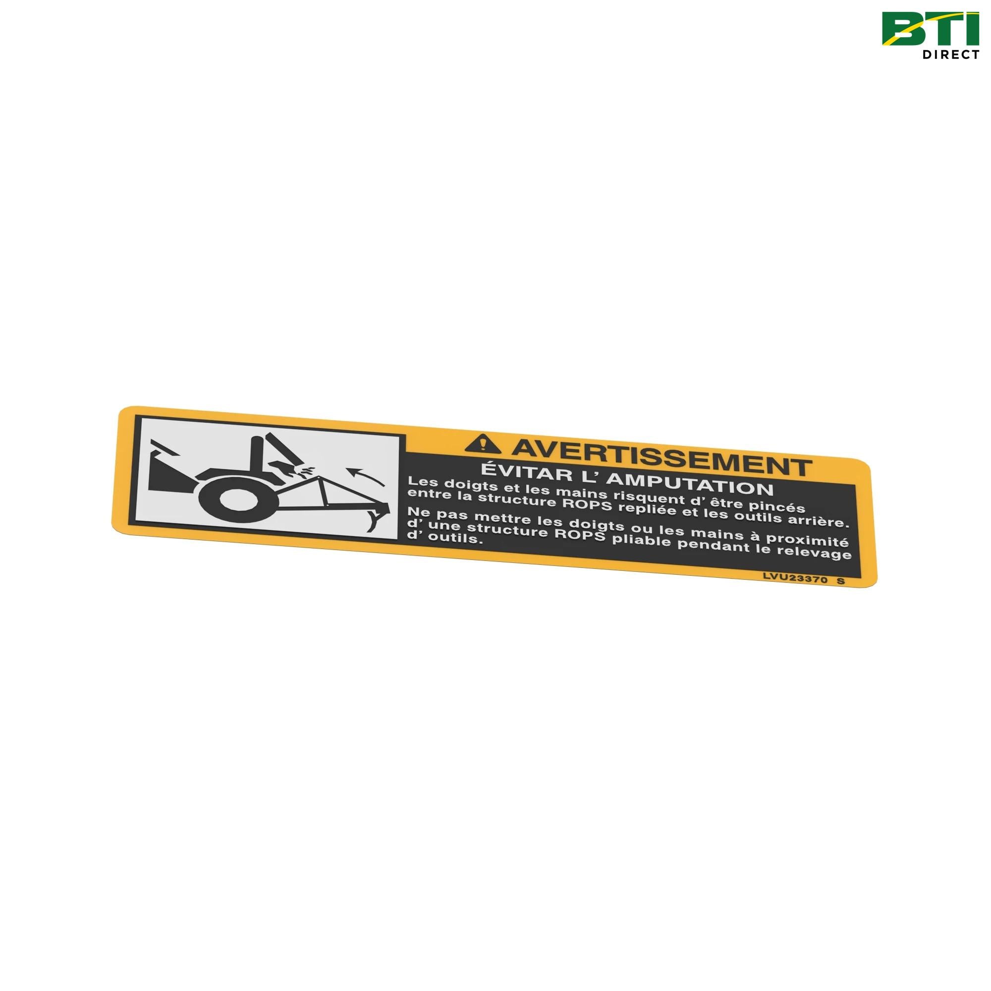 LVU23370: Folding ROPS Warning Label