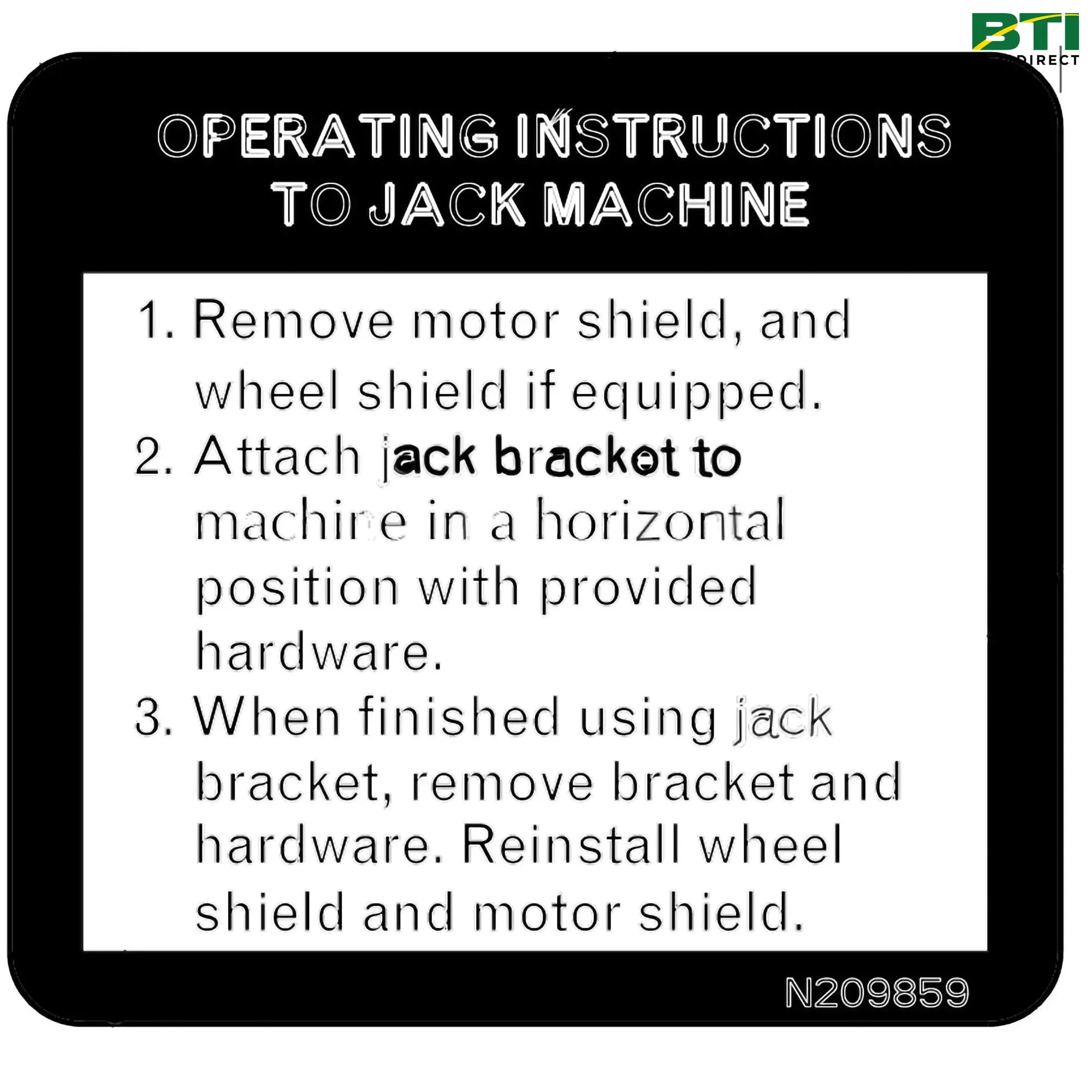 N209859: Jacking Instruction Label