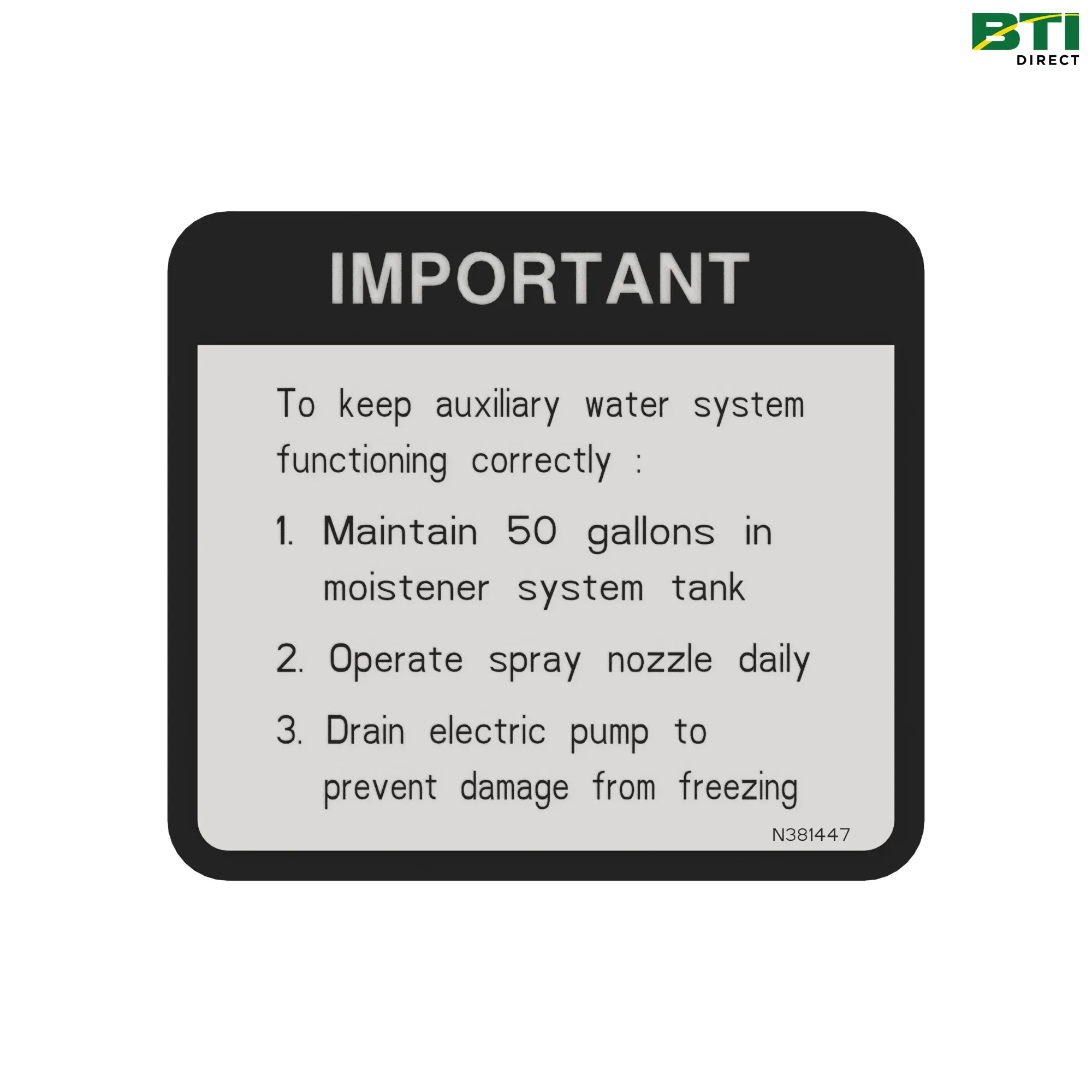 N381447: Auxiliary Water System Label