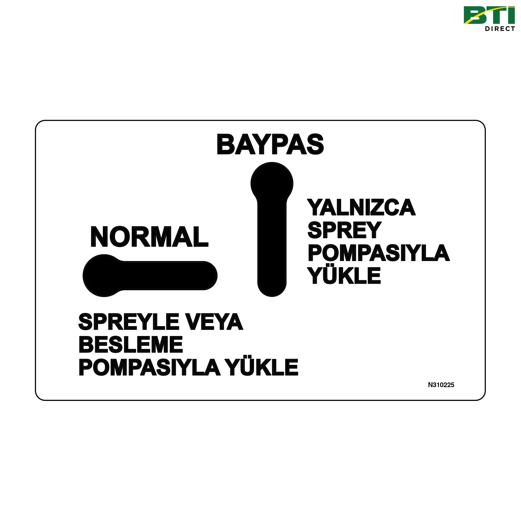 N310225: Bypass Control Valve Label, Turkish