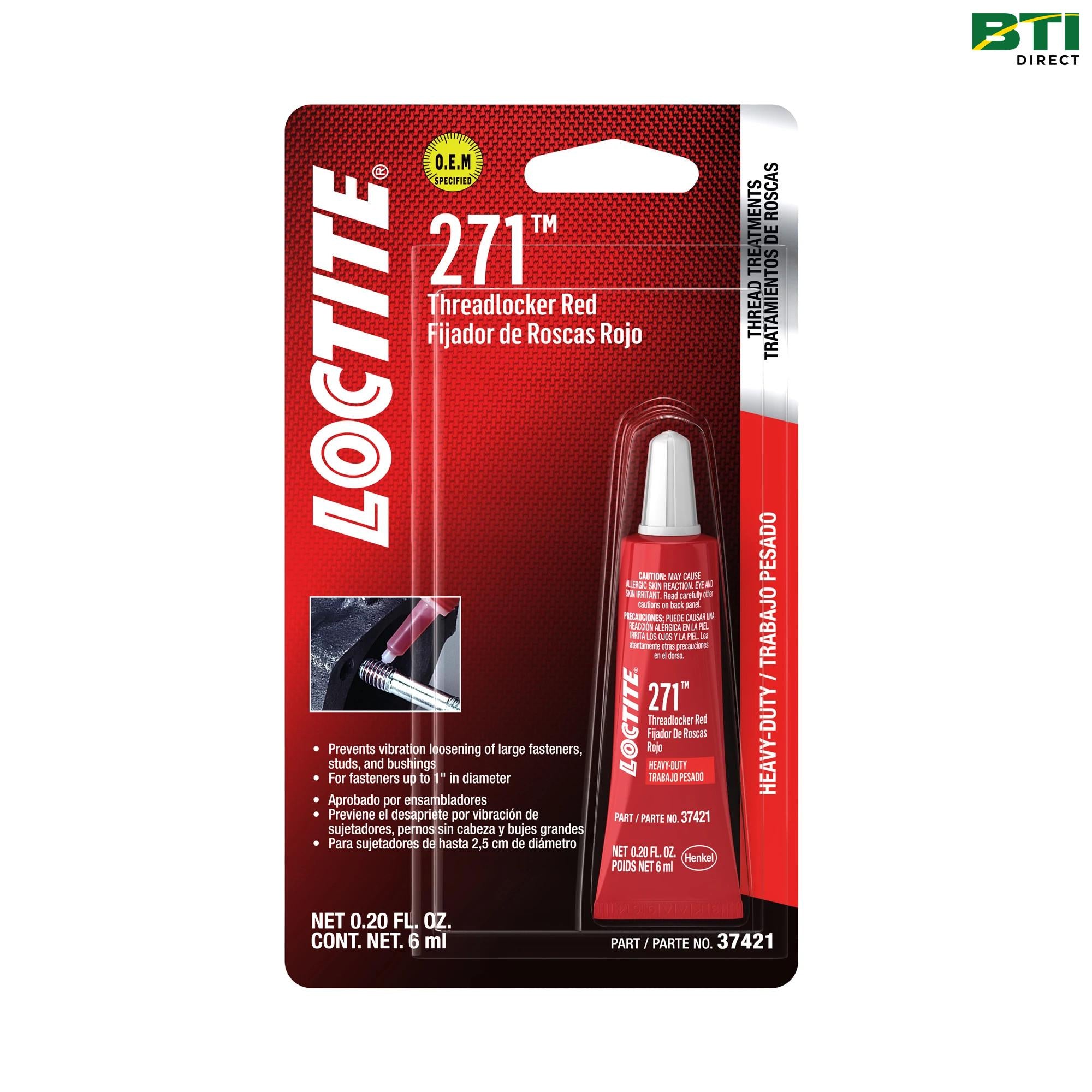 PM37421: LOCTITE® Threadlocker 271™, Tube 6 ml (0.20 Oz)