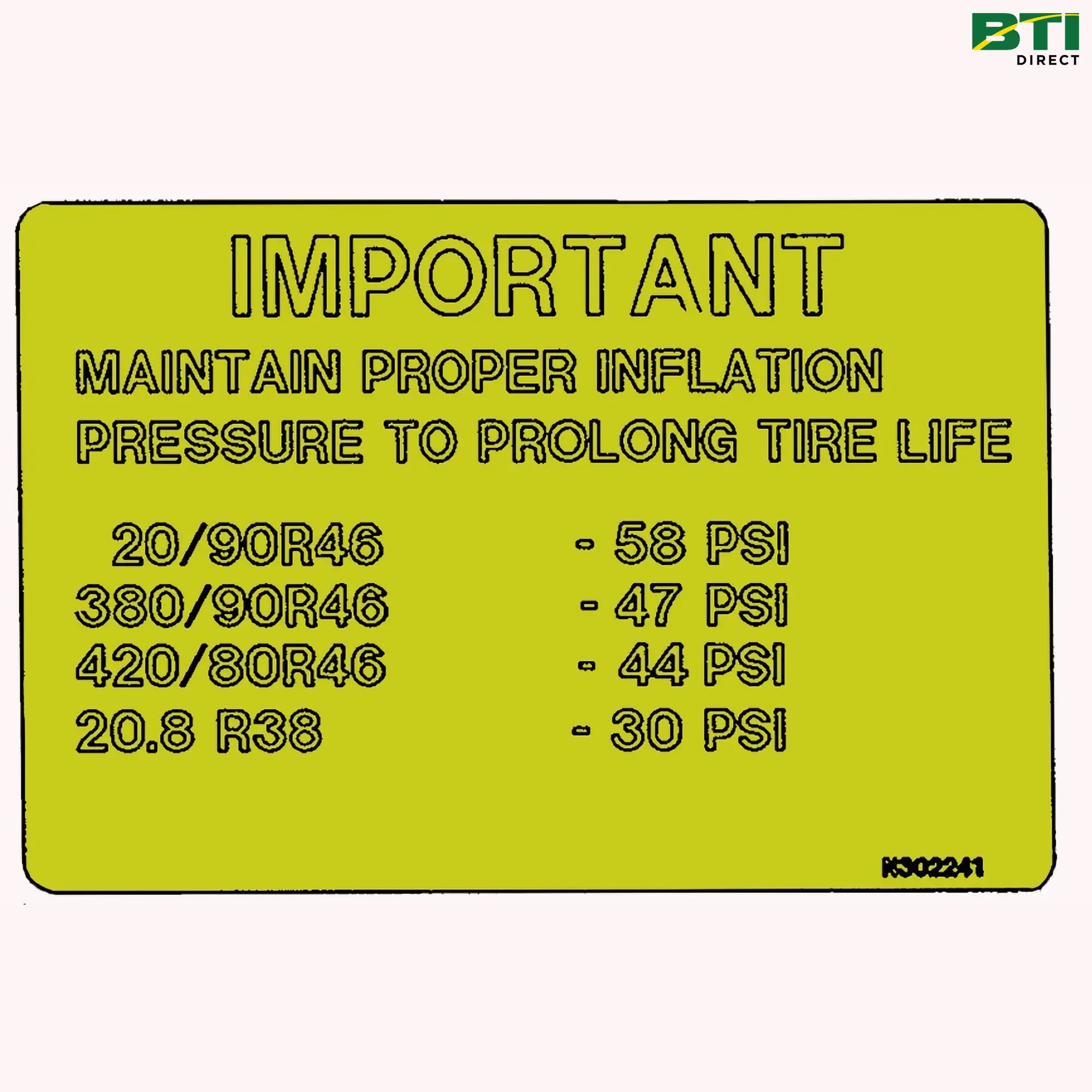 N302241: Tire Pressure Label