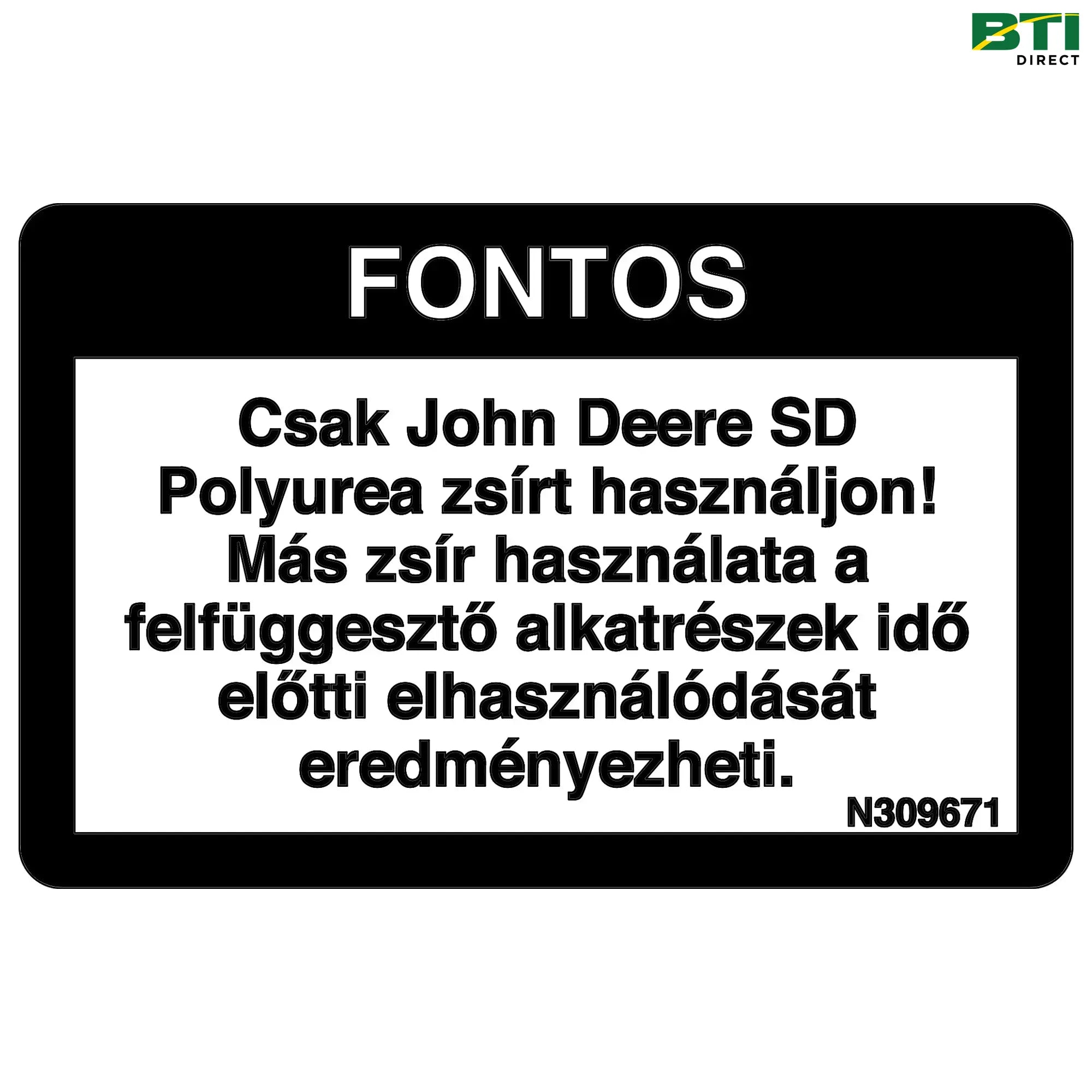 N309671: Suspension Lubrication Label, Hungarian