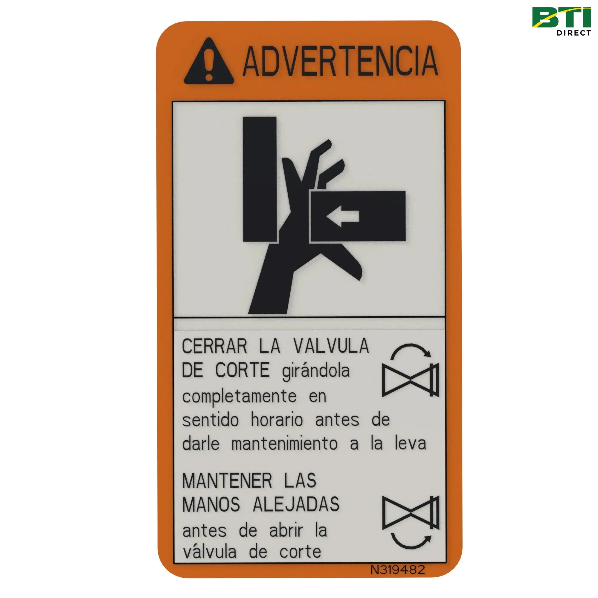 N319482: Safety Sign, Warning Label, Spanish