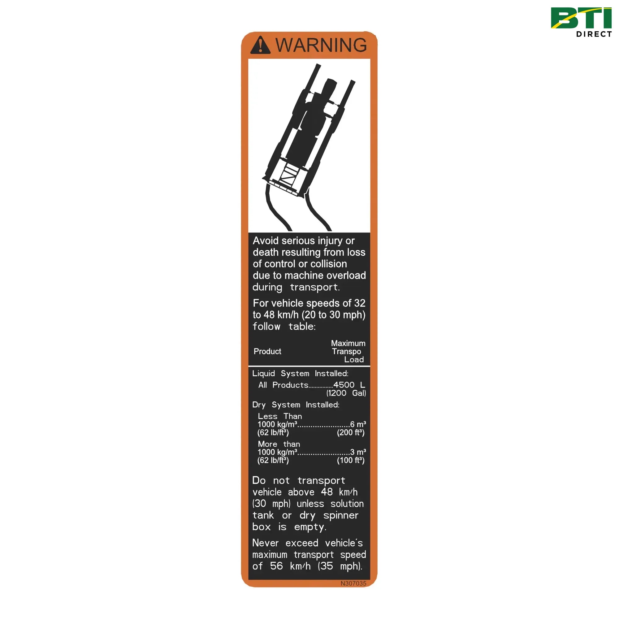 N307035: Label, Warning Transport