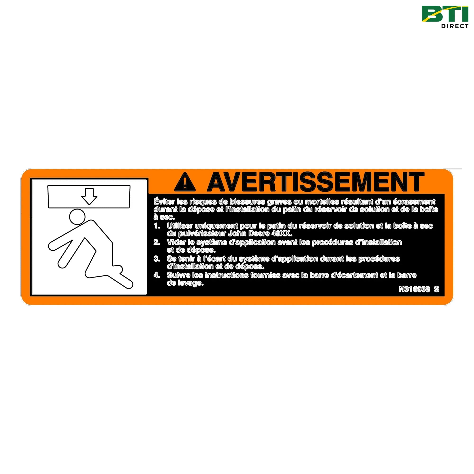 N316938: Liftbar Warning Label, French