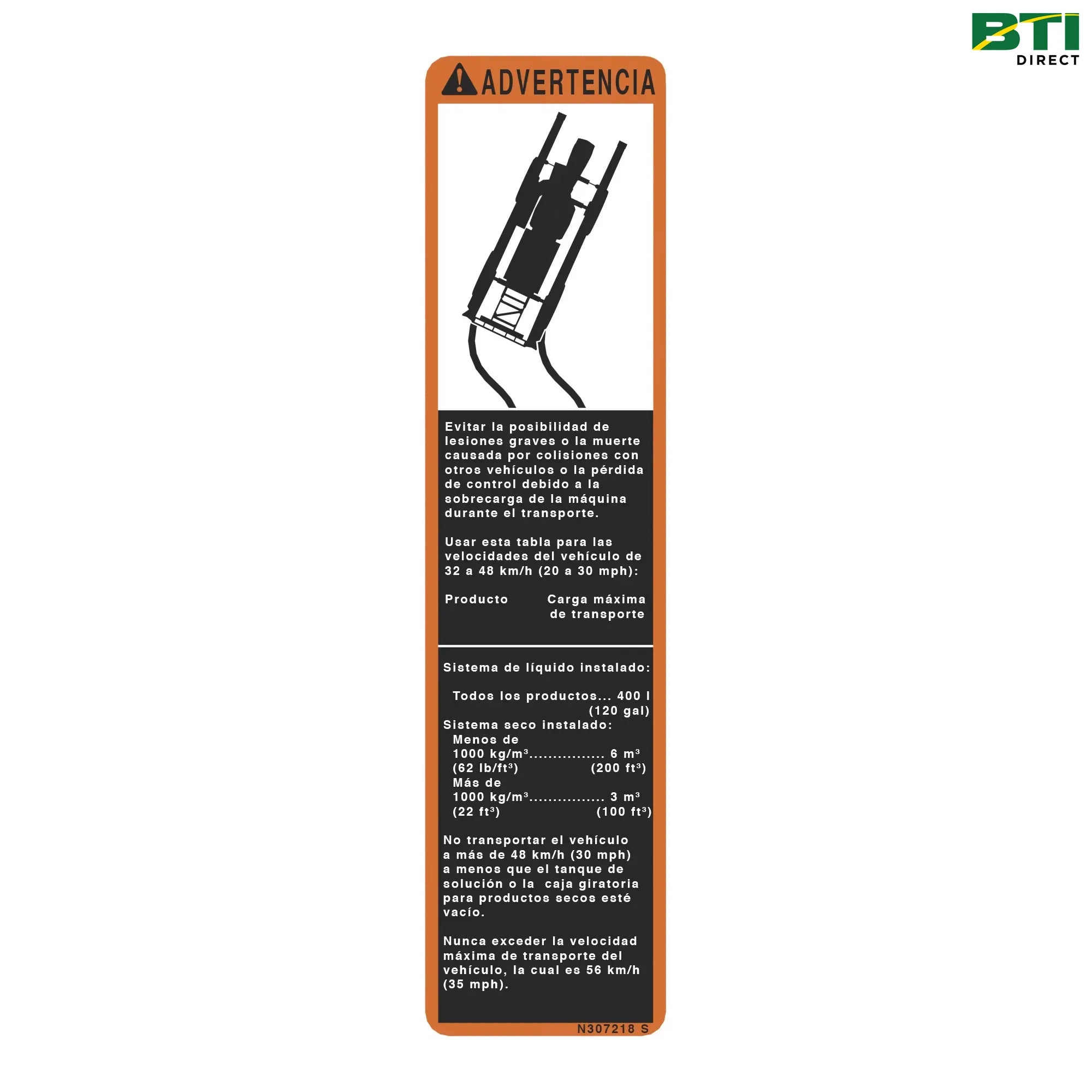 N307218: Label, Warning Transport-Spanish