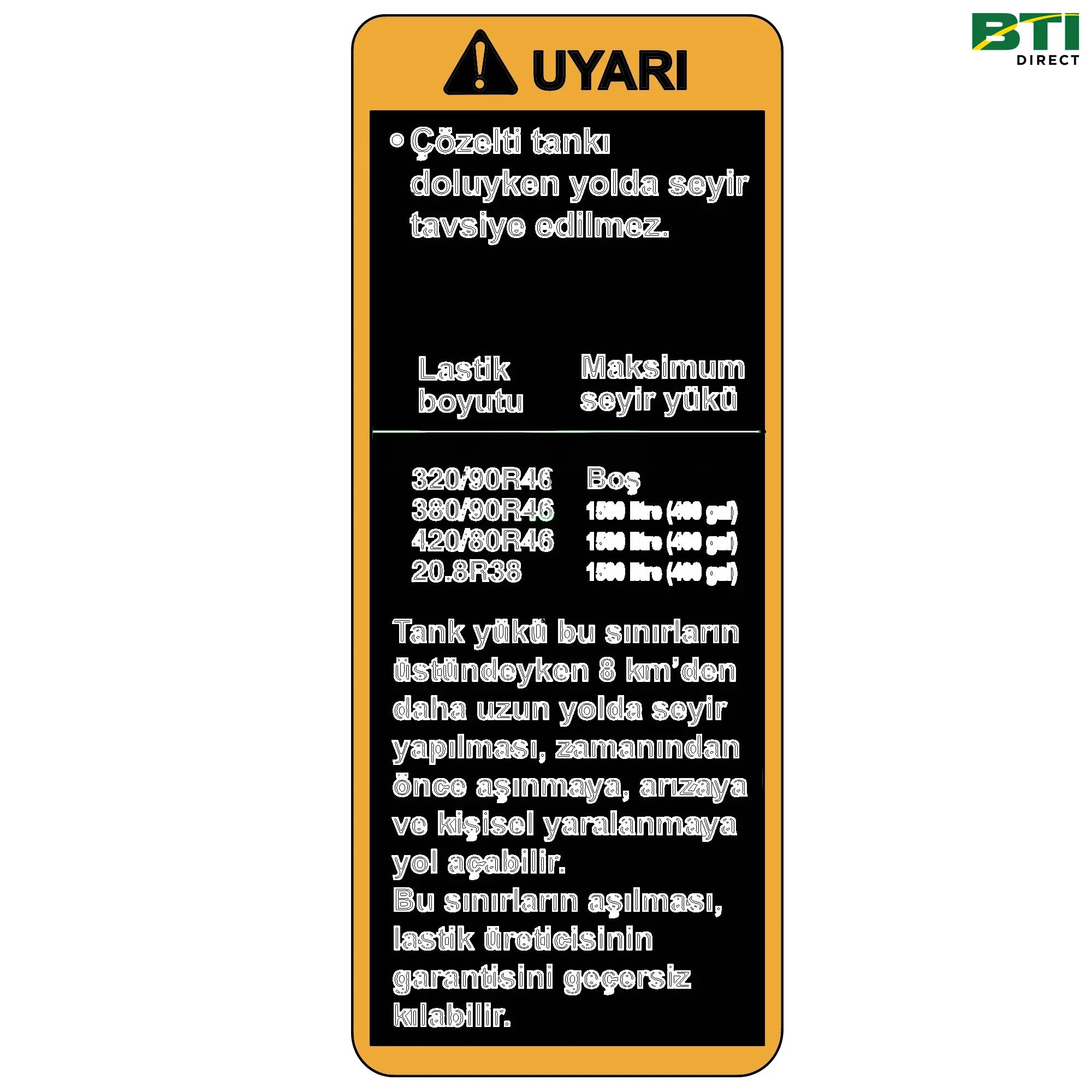 N310213: Warning Transport Label, Turkish