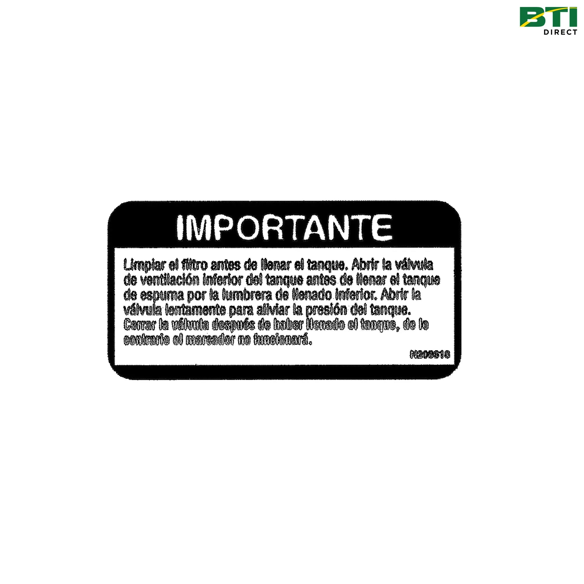 N208618: Important Vent Valve Label, Spanish