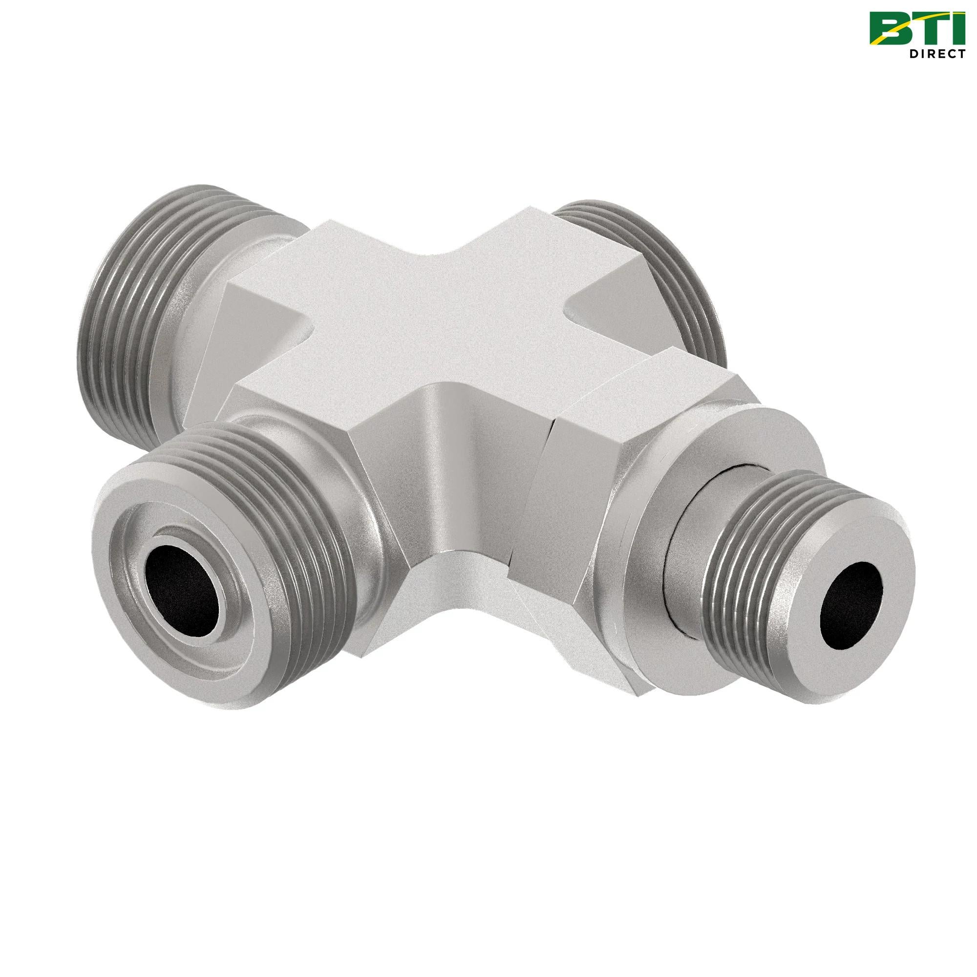 AL110232: Adjustable Stud Cross Fitting, O-Ring Face Seal (ORFS)