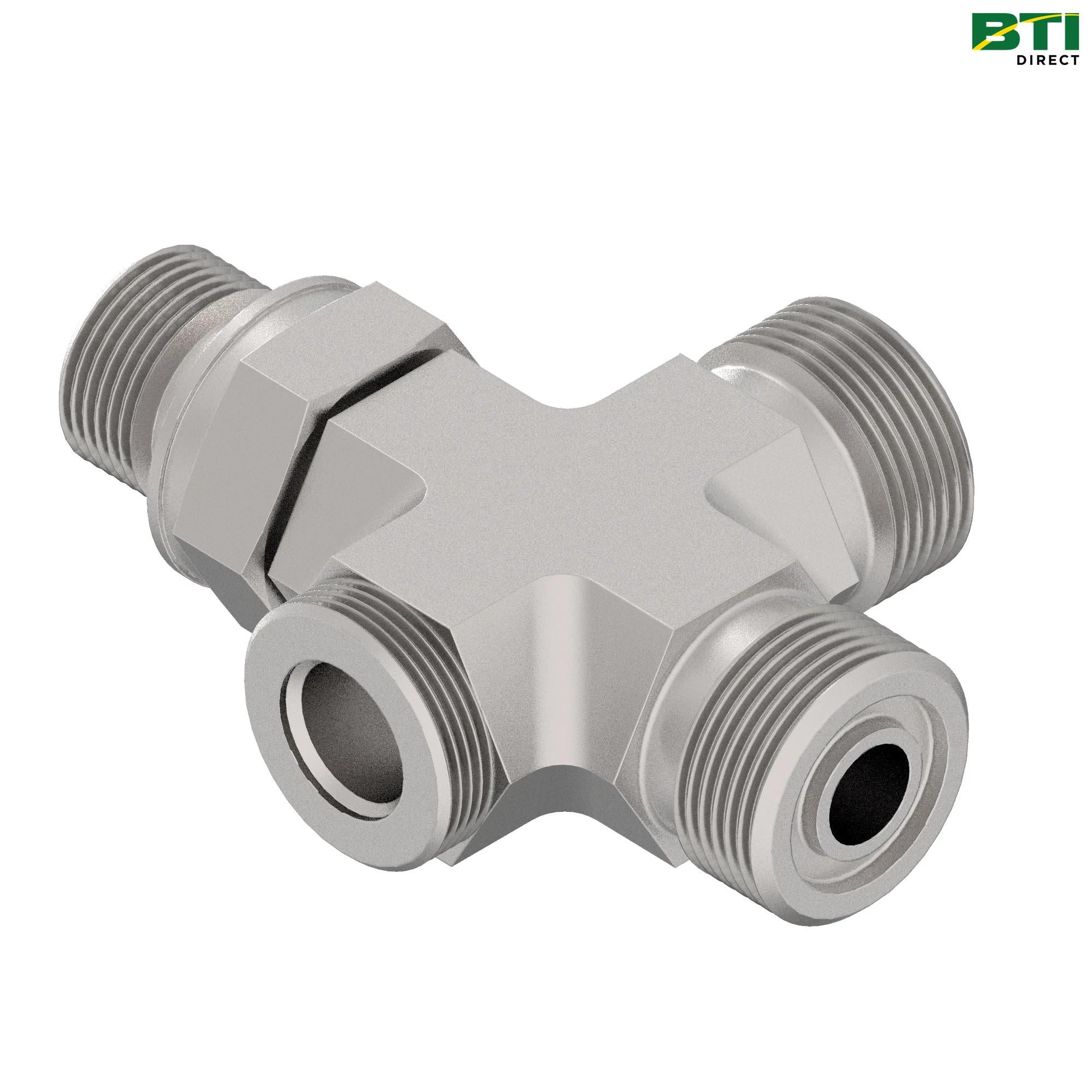 AL110232: Adjustable Stud Cross Fitting, O-Ring Face Seal (ORFS)