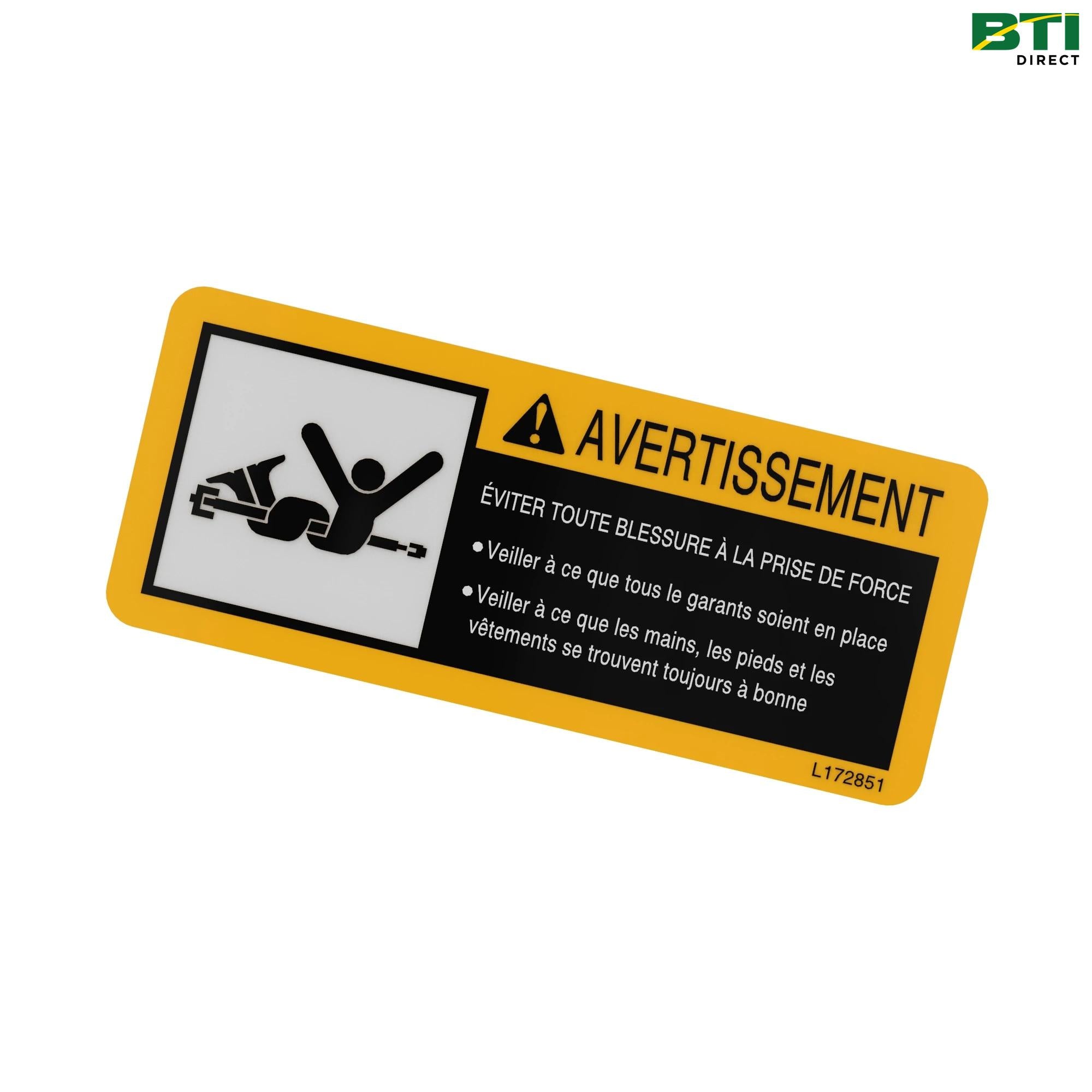 L172851: Front PTO Warning French Label