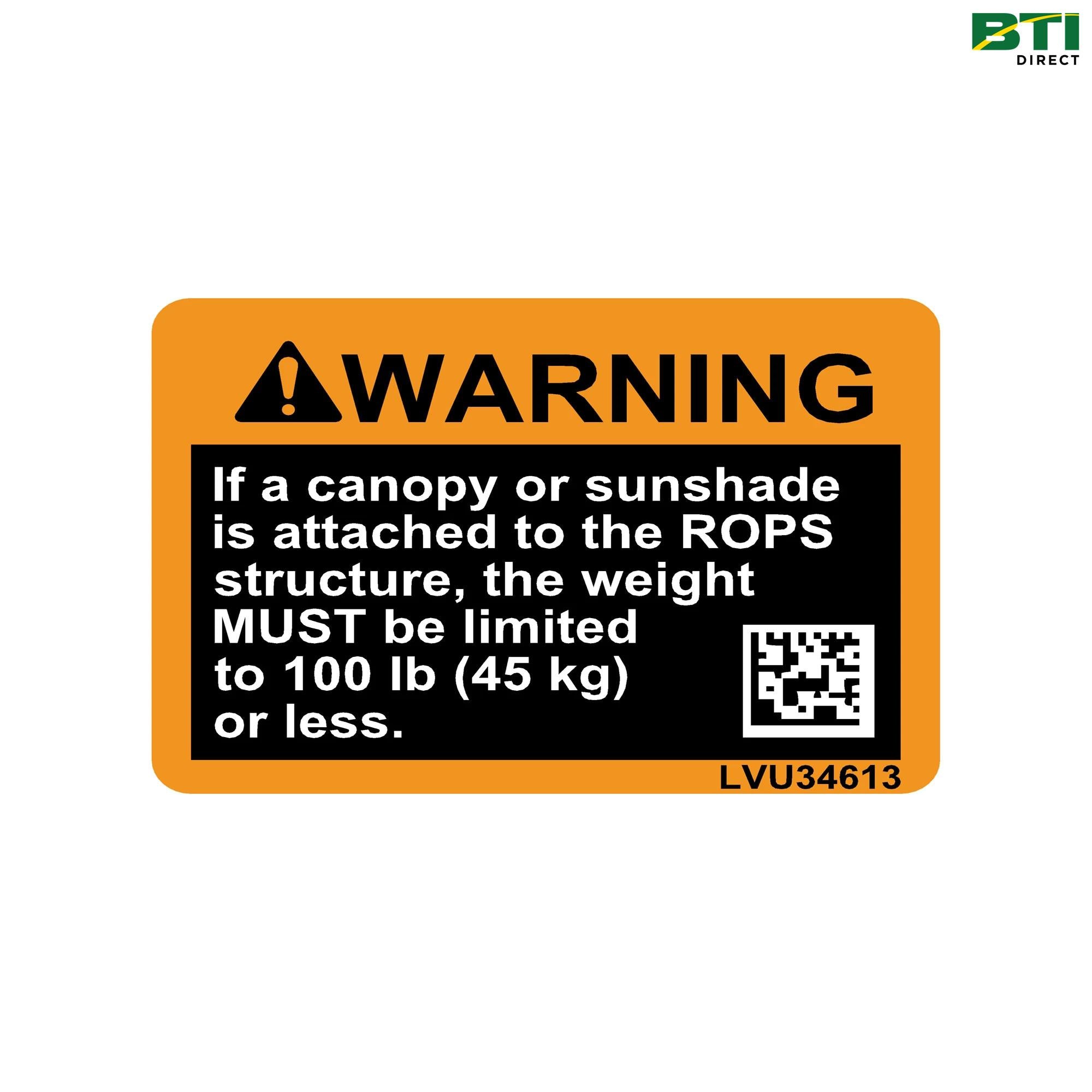 LVU22753: Warning Label Folding ROPS