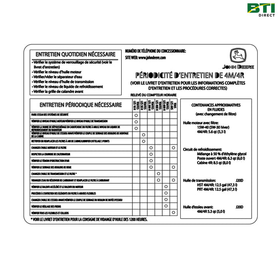 LVU28935: Service Interval and Fill Quantity Label