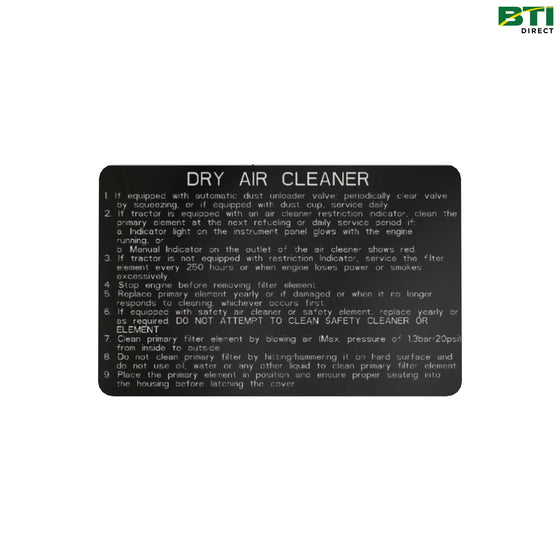 R56902: Dry Air Cleaner Label