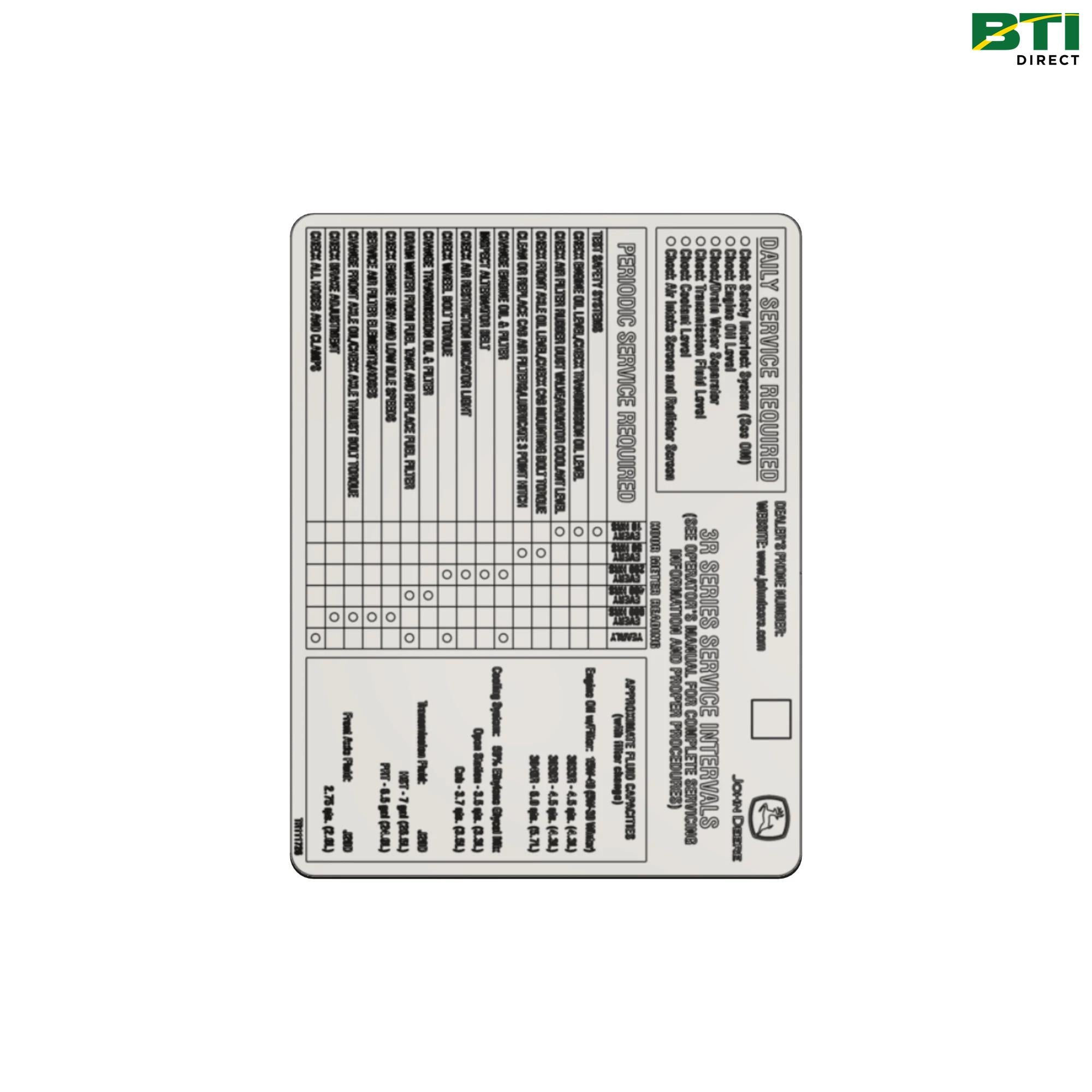 TR114960: Service Interval Label