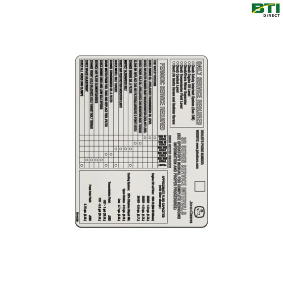 TR114960: Service Interval Label