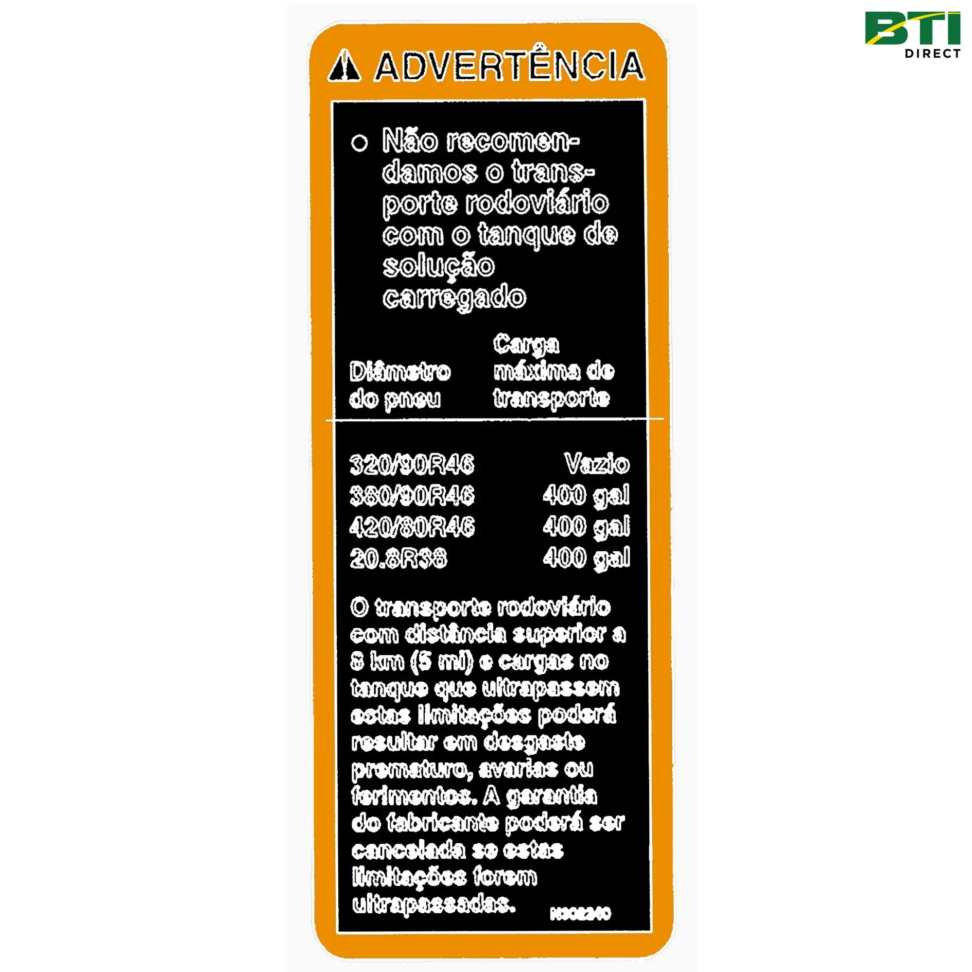N302240: Label, Warning Transport, Portuguese