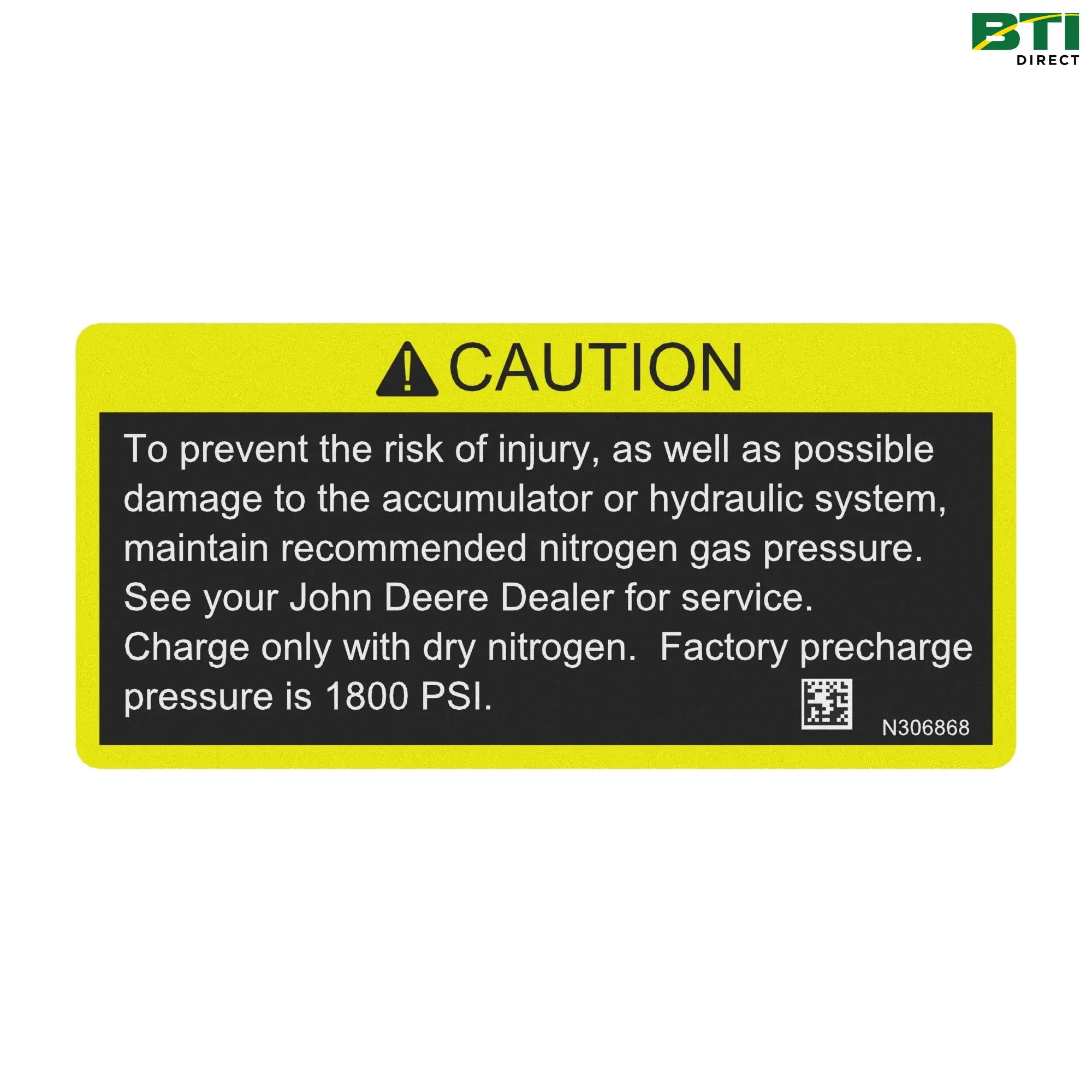 N306868: Safety Sign, Full Boom Breakaway Caution