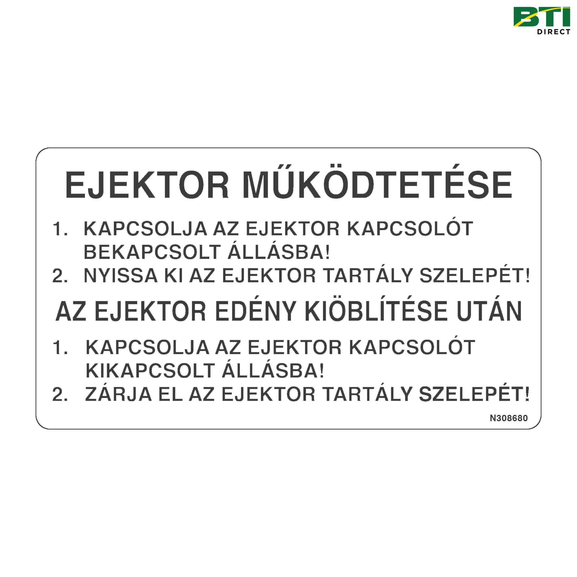 N309680: Eductor Operation Label, Hungarian