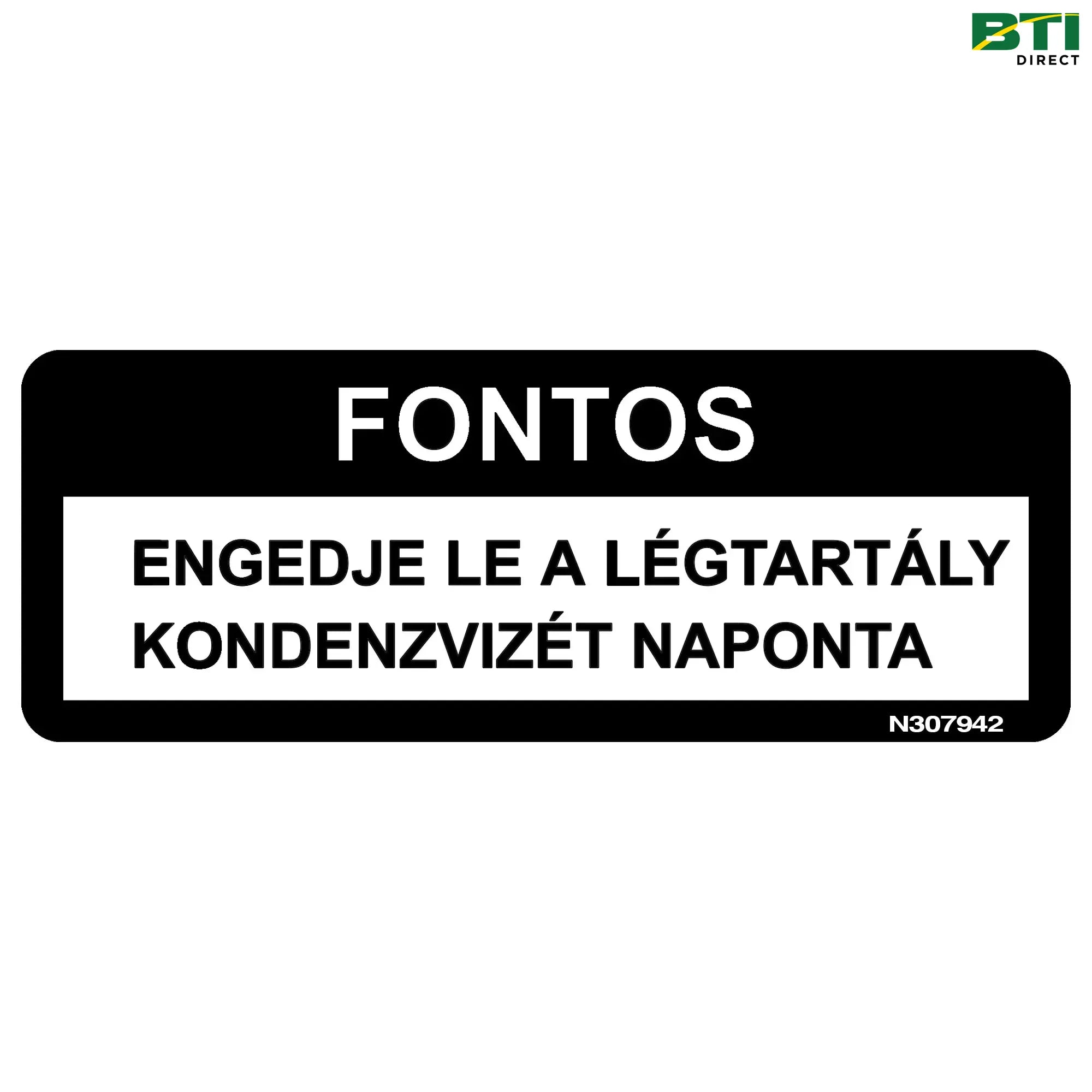N307942: Air Tank Drain Label, Hungarian