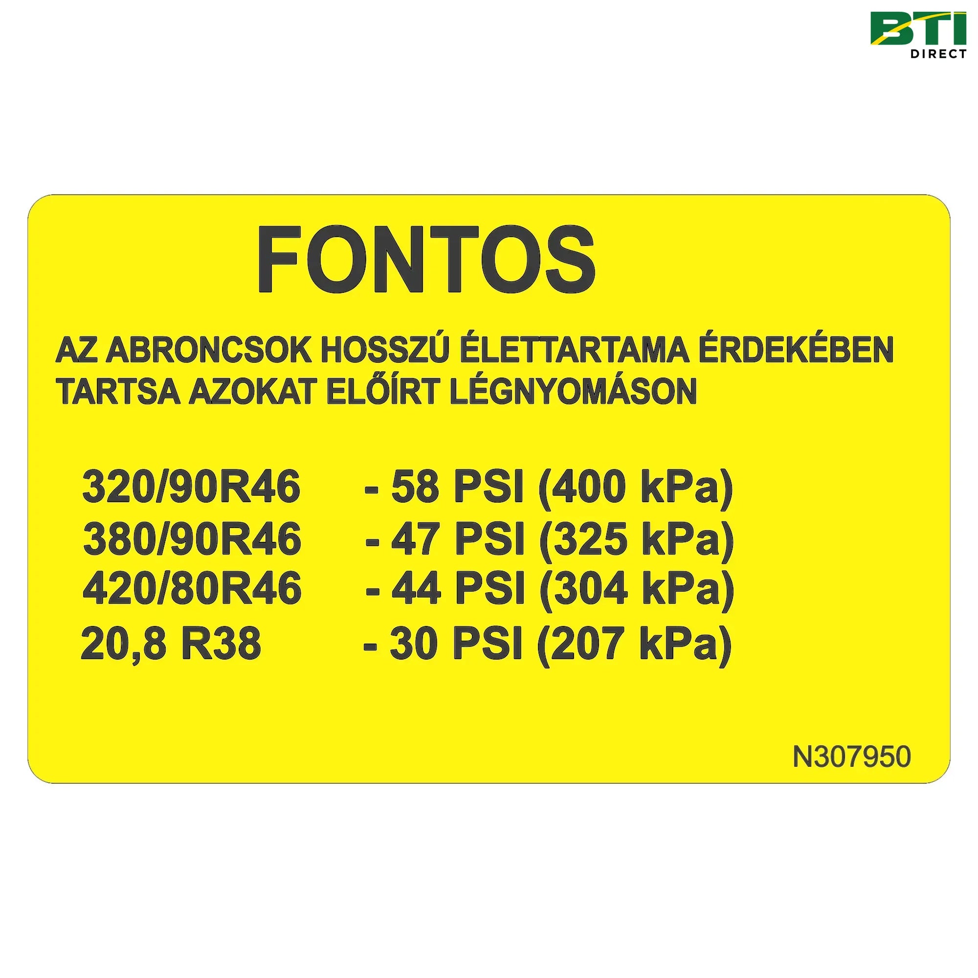 N307950: Tire Pressure Label, Hungarian