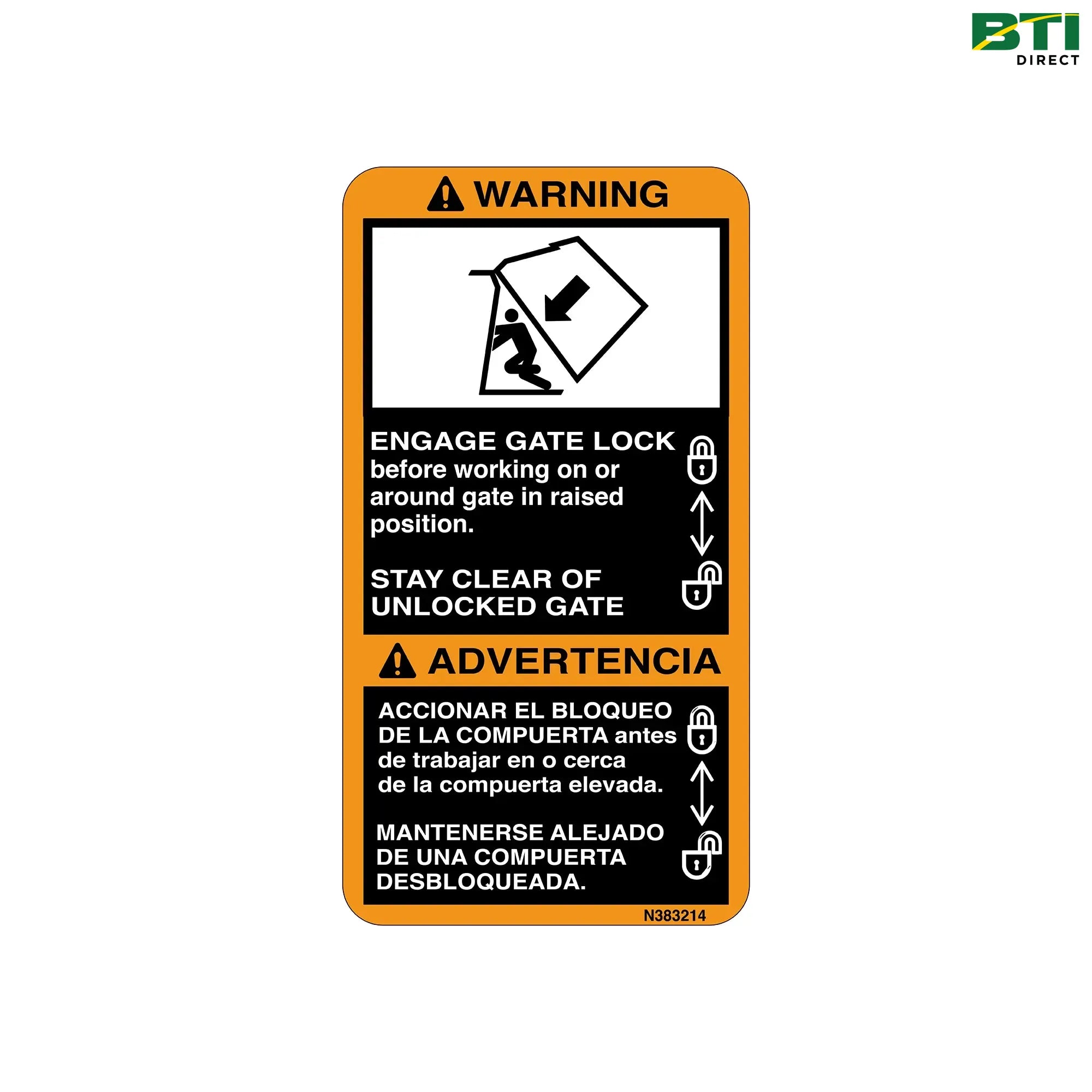 N383214: Gate Lock Label, Bilingual