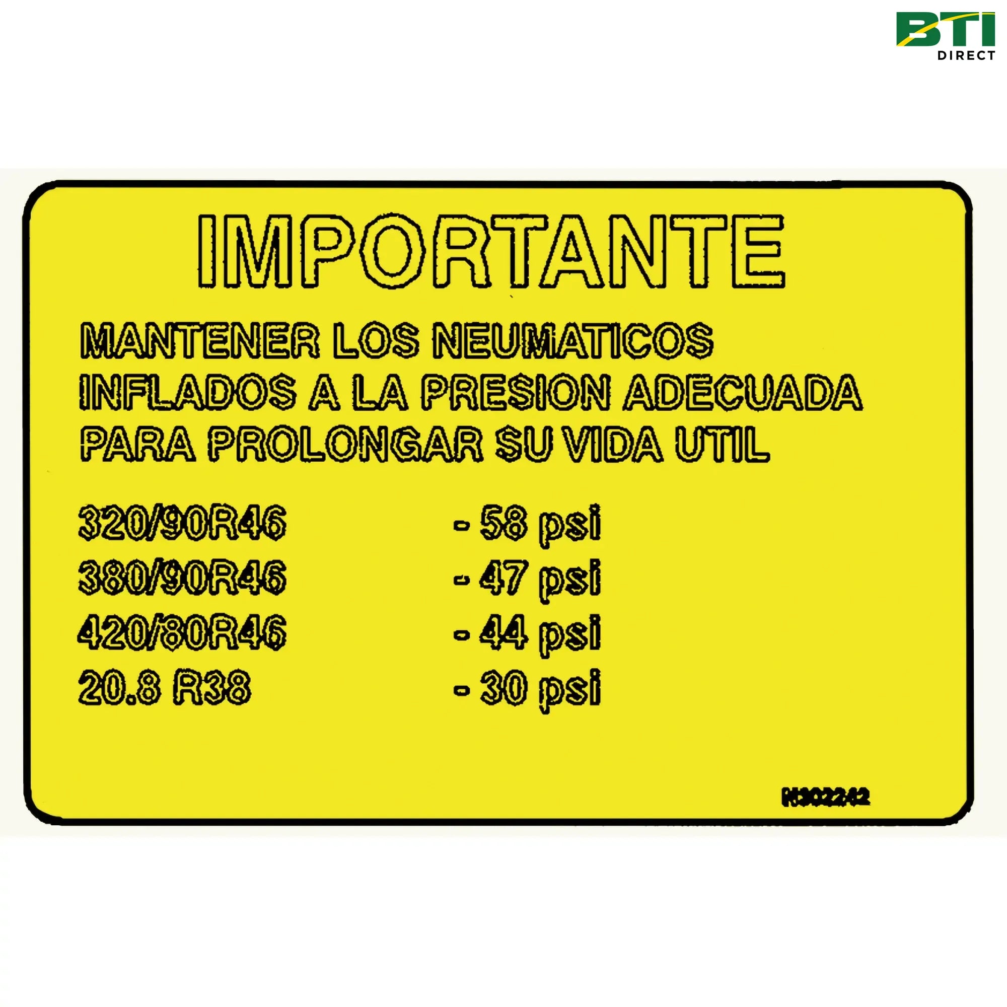 N302242: Label, Tire Pressure, Spanish