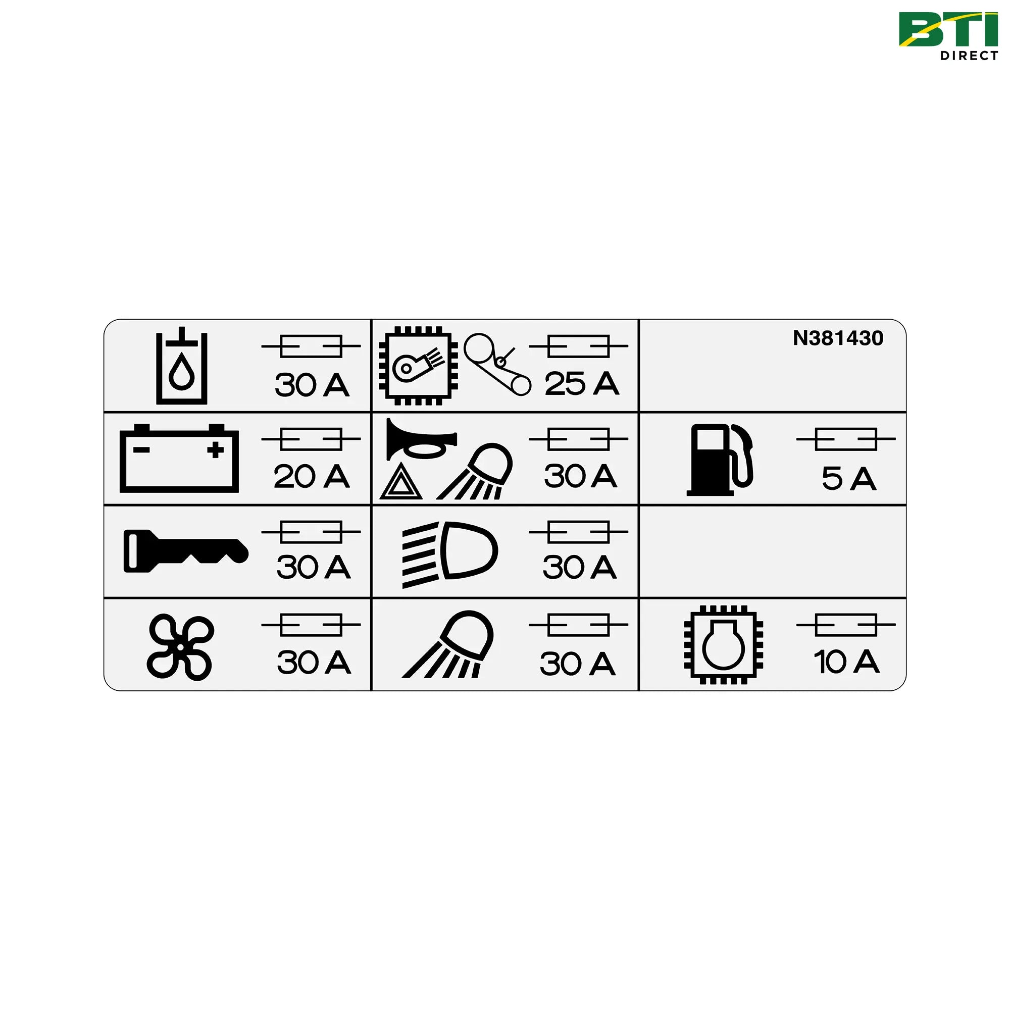 N381430: 9970 Rear Fuses Text Free Label