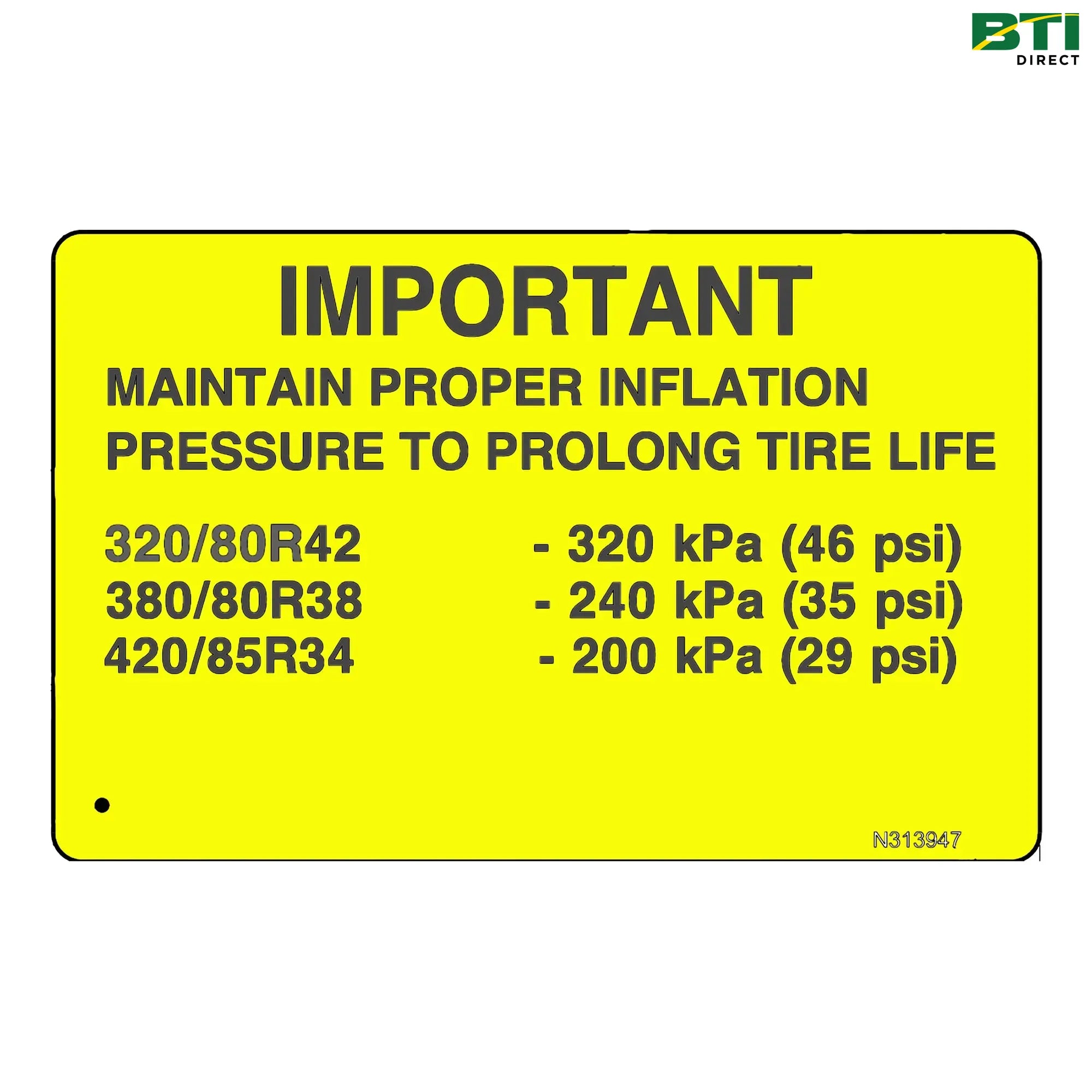 N313947: Label, Tire Pressure Teton